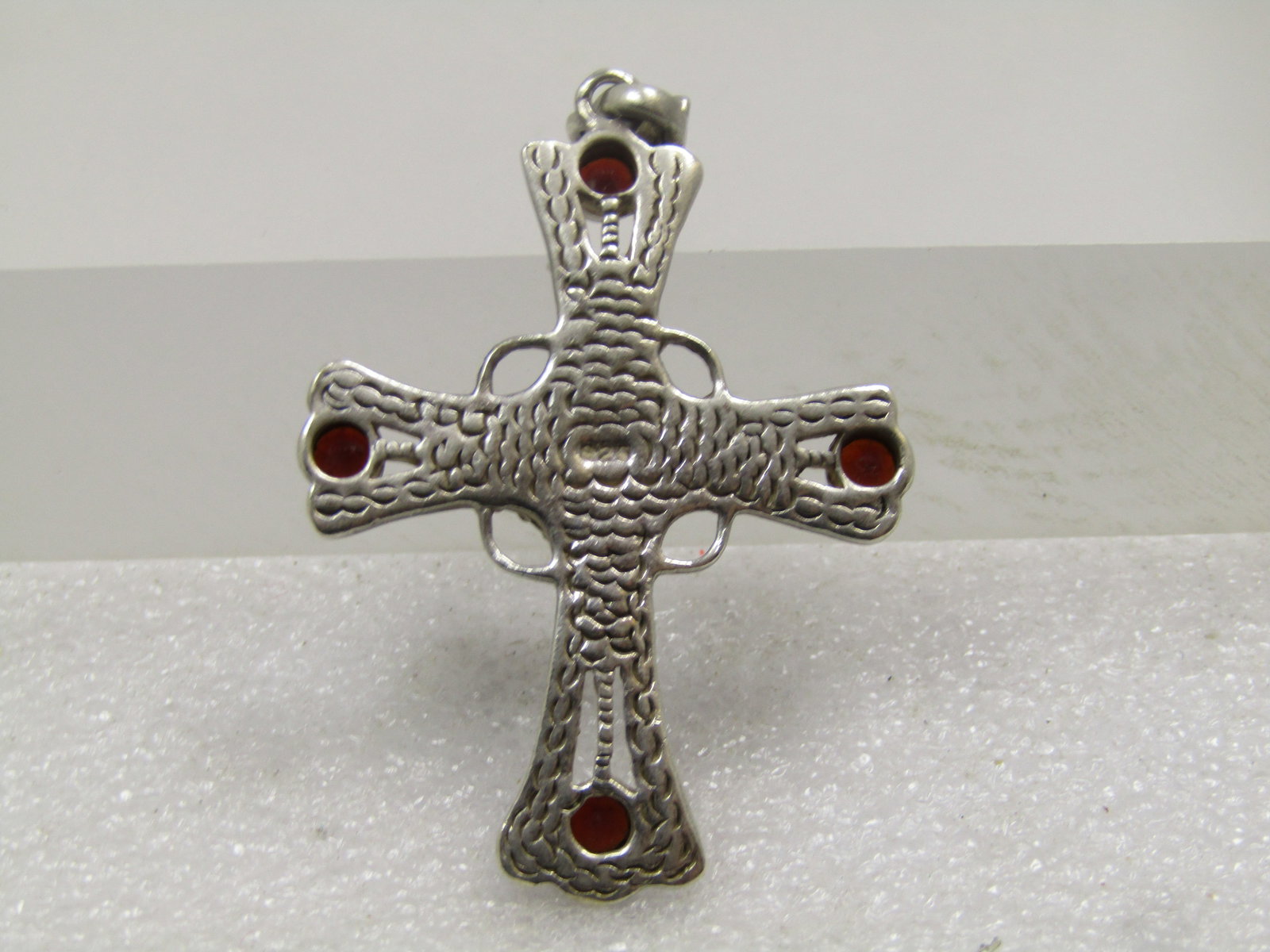 Vintage Sterling Cross Pendant, Black/Clear Glass Stones , 1980's-1990's - 4