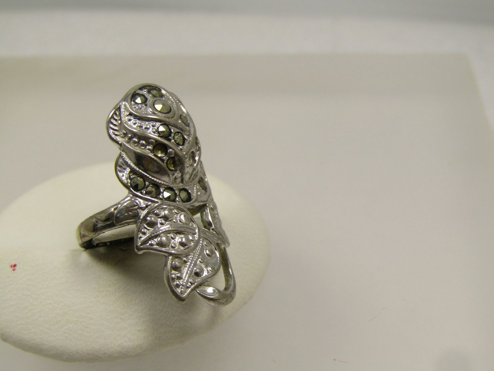 Vintage 14kt G.E.P Marcasite Rose Ring, Sz. 4.5, 1940's - 2