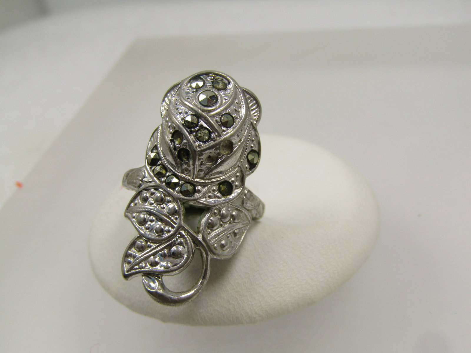 Vintage 14kt G.E.P Marcasite Rose Ring, Sz. 4.5, 1940's - 3