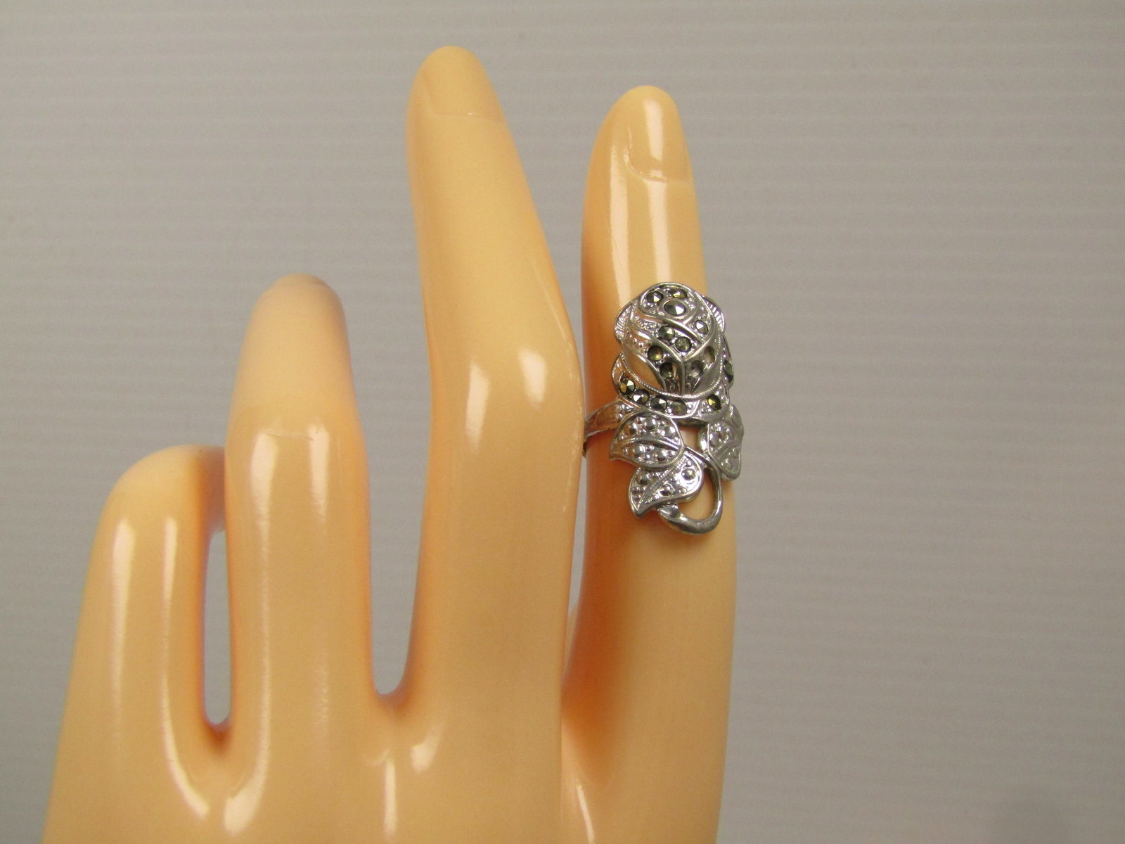 Vintage 14kt G.E.P Marcasite Rose Ring, Sz. 4.5, 1940's - 6
