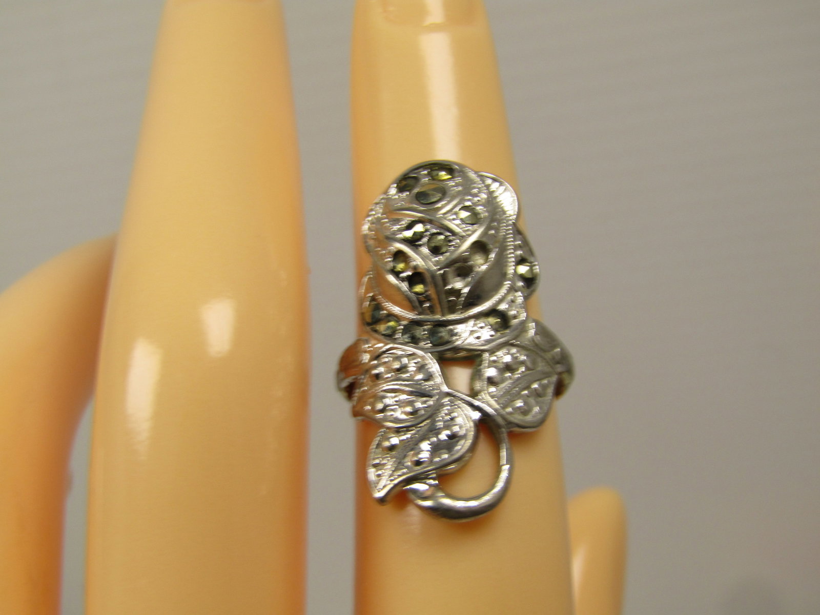Vintage 14kt G.E.P Marcasite Rose Ring, Sz. 4.5, 1940's - 7