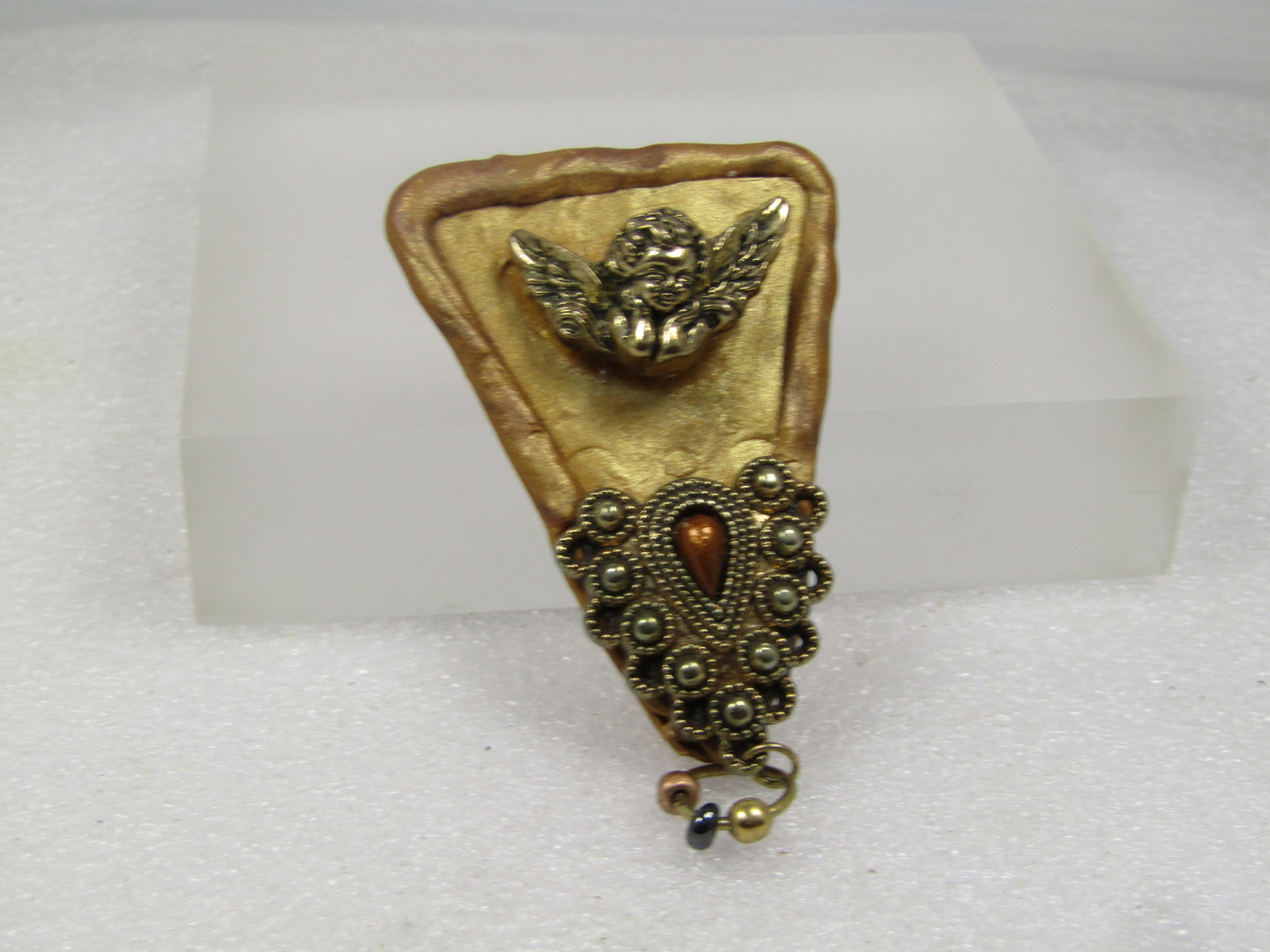 Vintage Cherub Handmade Brooch, Wedge with Embellishments, 1980's - 2