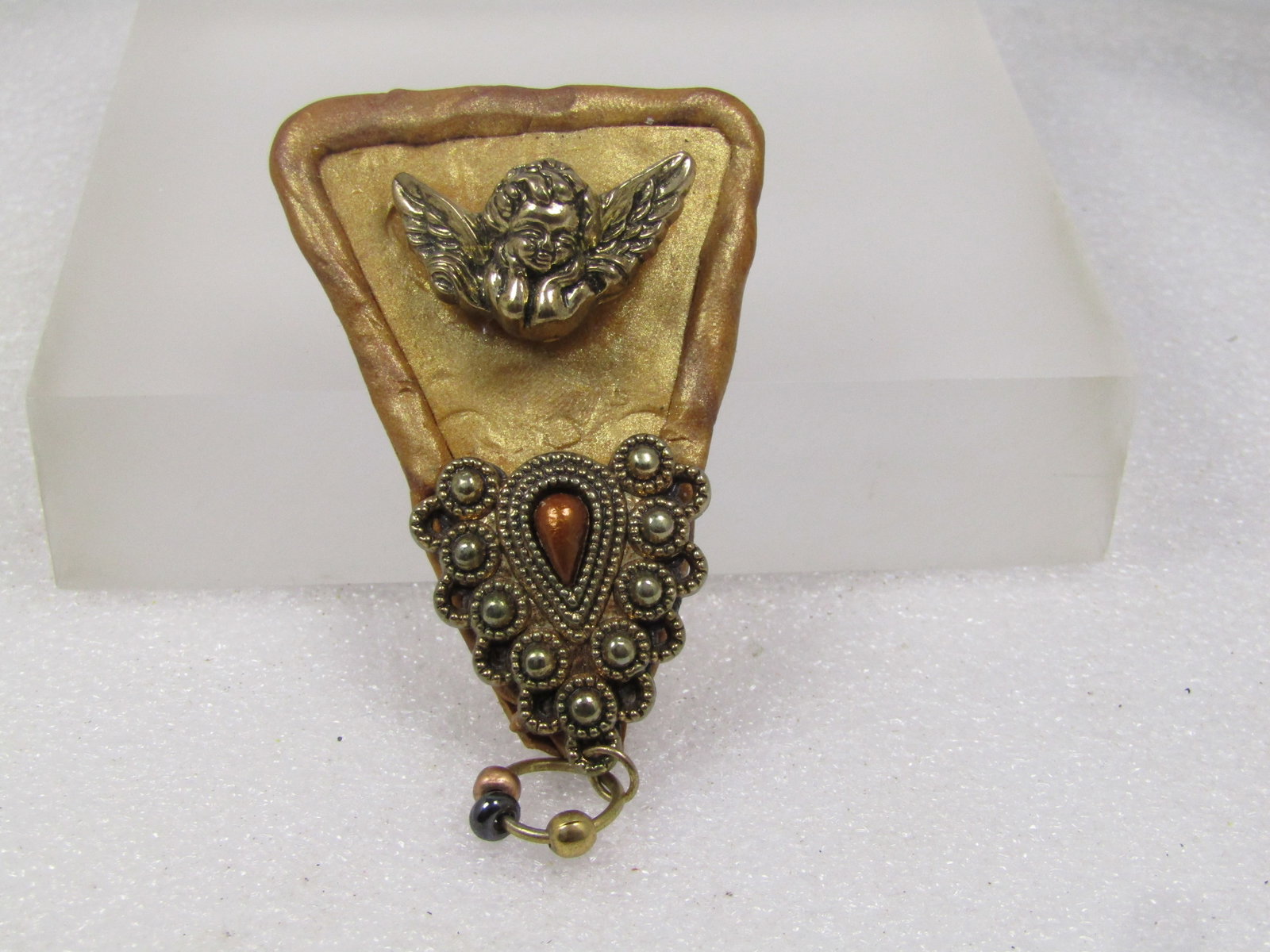 Vintage Cherub Handmade Brooch, Wedge with Embellishments, 1980's - 3