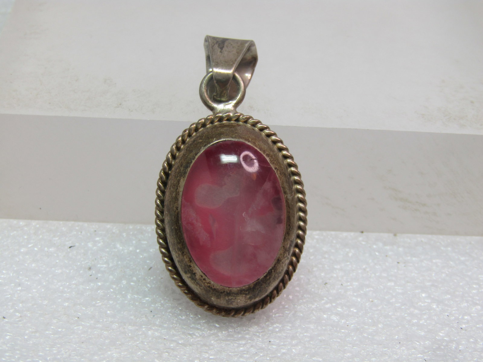 Vintage Sterling Southwesten Pink Quartz Pendant, 1970's-1980's , Mexico: Vintage Sterling Southwesten Pink Quartz Pendant, 1970's-1980's , Mexico. This is marked .925 and tests as sterling with an appx. weight of 19.02 grams, that does include the stone. This has a wide be
