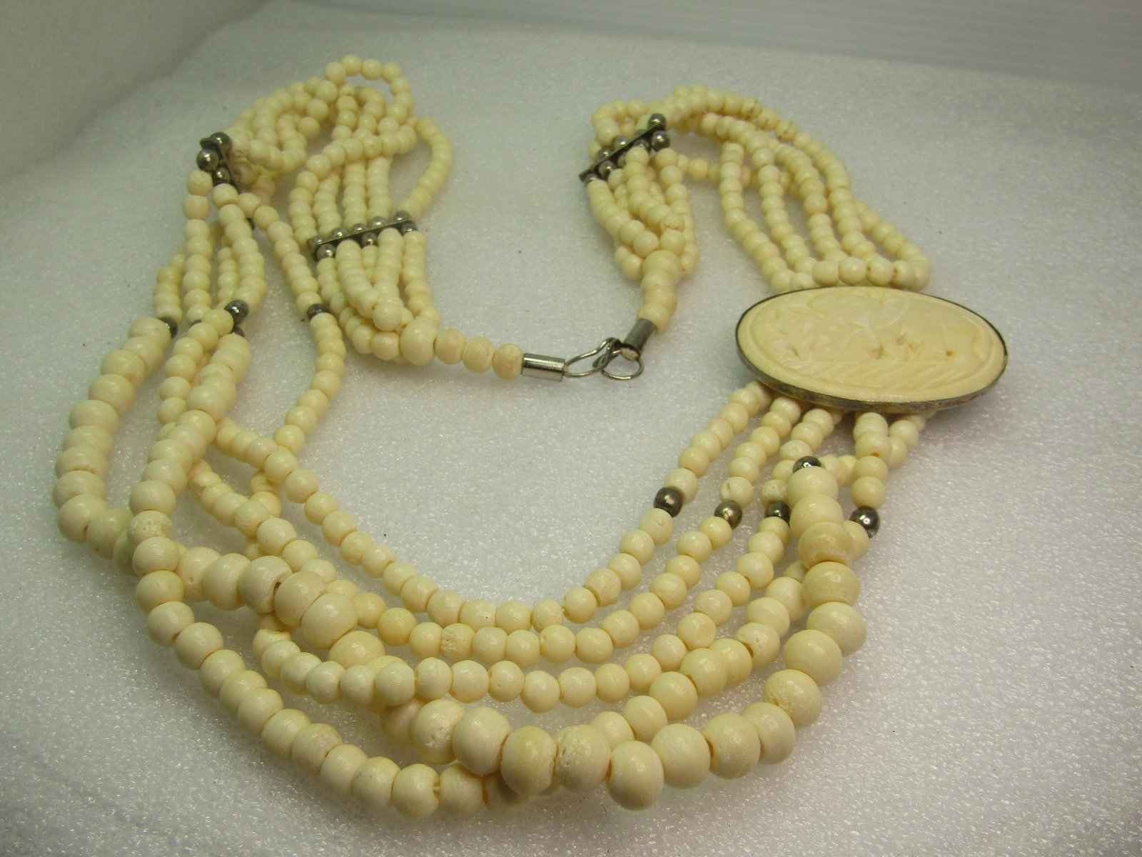 Vintage Carved Bone/Beaded Elephant Necklace, 28", 1970's-1980's - 2