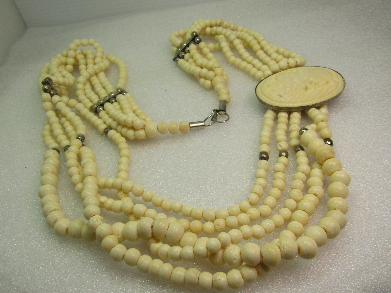 Vintage Carved Bone/Beaded Elephant Necklace, 28", 1970's-1980's - 3
