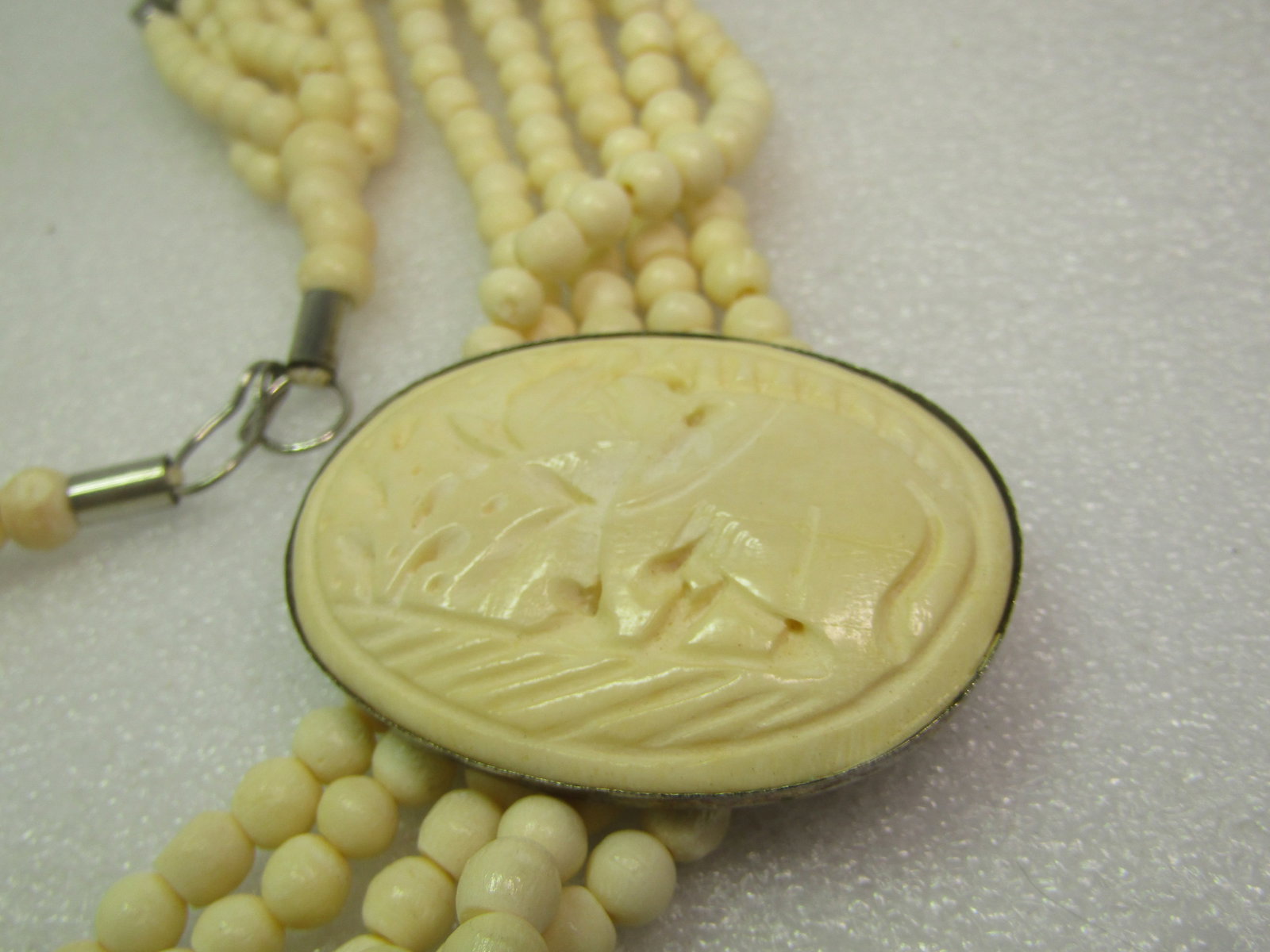 Vintage Carved Bone/Beaded Elephant Necklace, 28", 1970's-1980's - 4