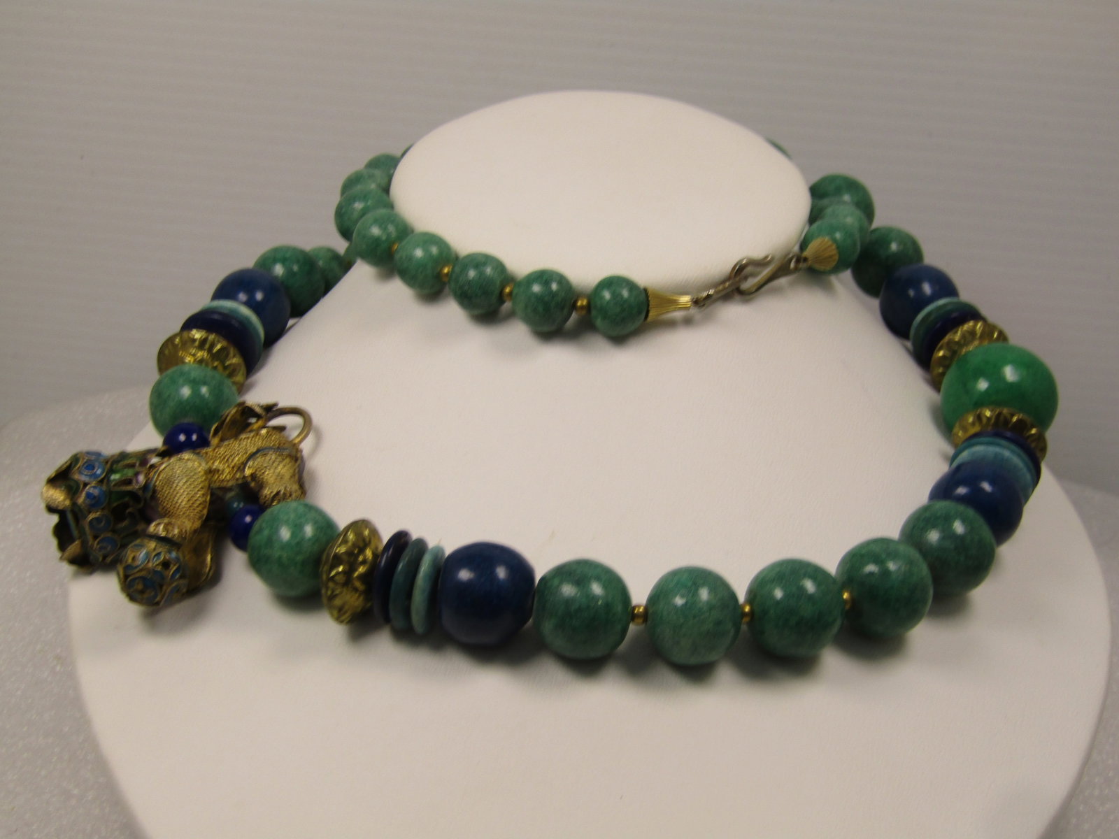 Vintage Chinese Import Foo Dog Beaded Necklace, 28" Pre Mid Century - 3