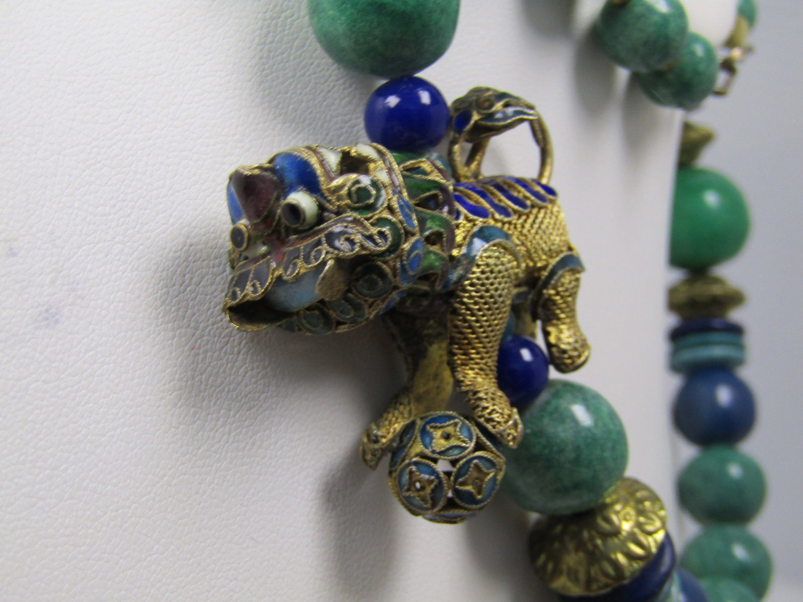 Vintage Chinese Import Foo Dog Beaded Necklace, 28" Pre Mid Century - 4