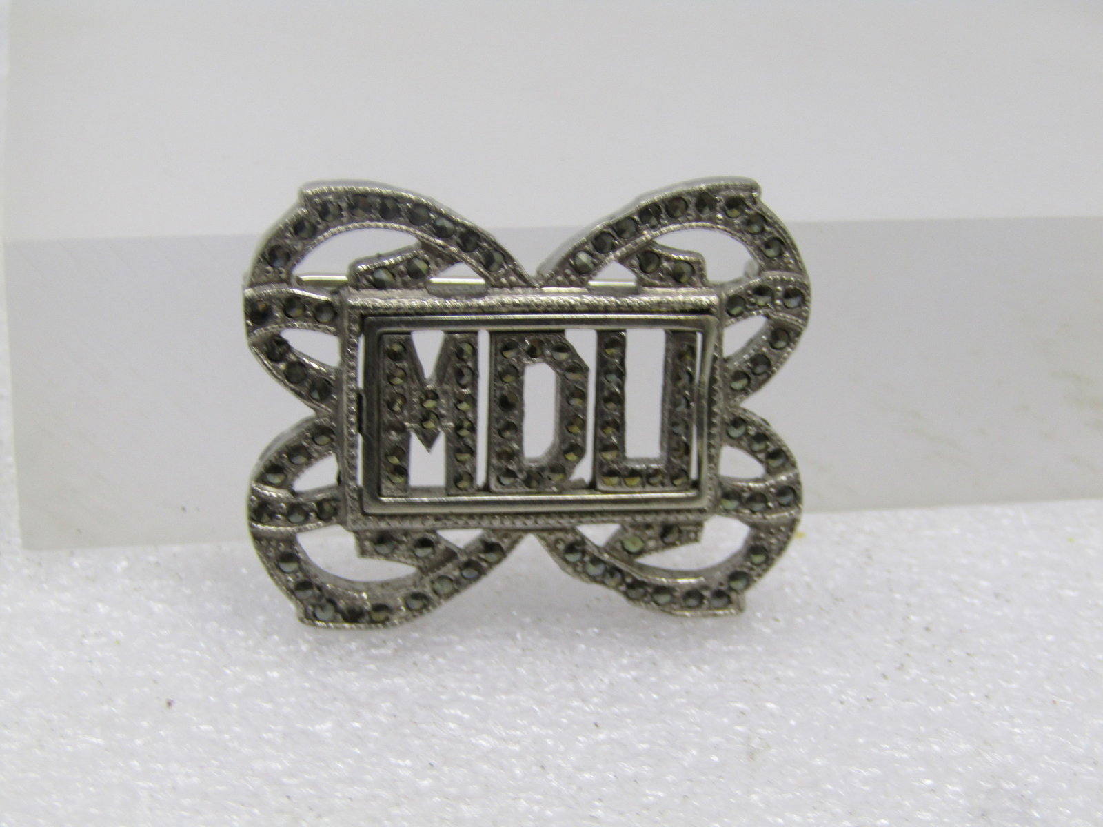 Vintage Marcasite Monogrammed MDU Deco Brooch, 1940's-1950's - 3