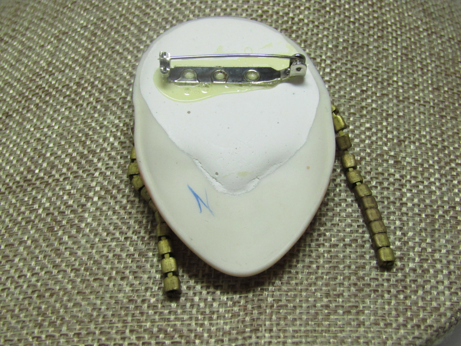 Vintage Porcelain Flapper Girl Brooch with Rhinestones, 1980's - 7