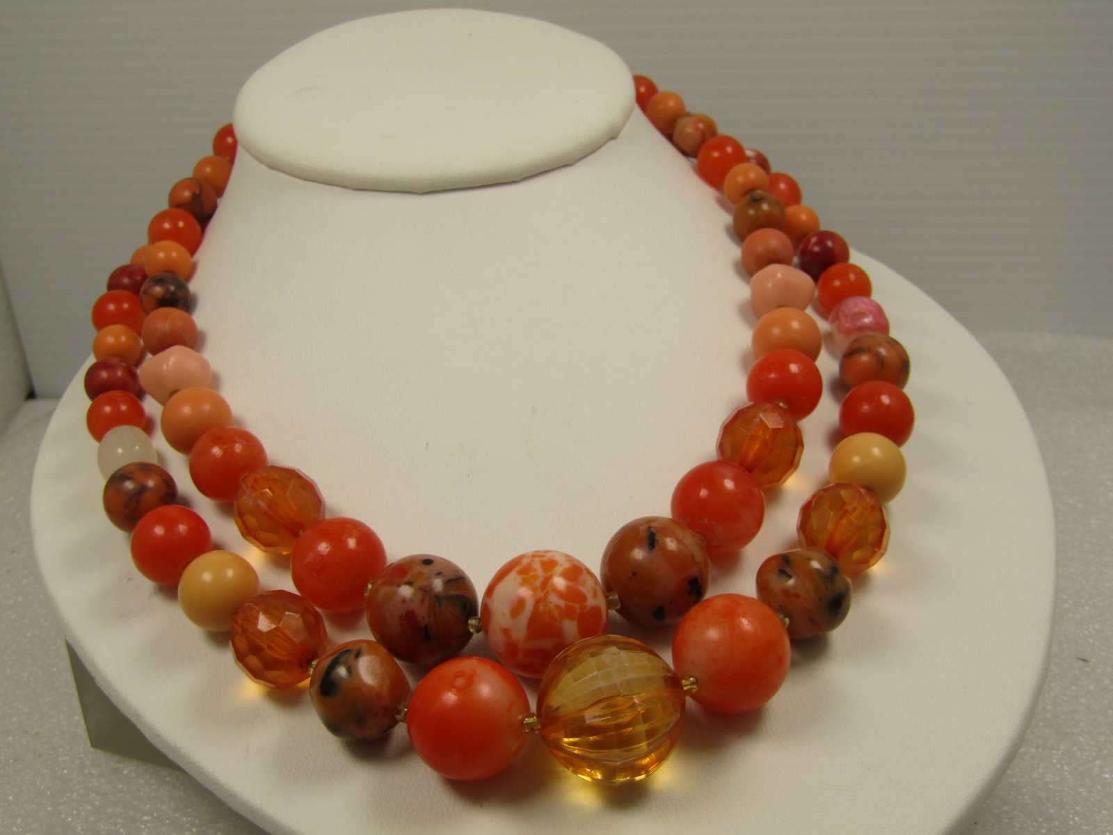 Vintage Double Strand Orange Beaded Necklace, Japan, 16"-17" 1940's-1960's (1 of 5)