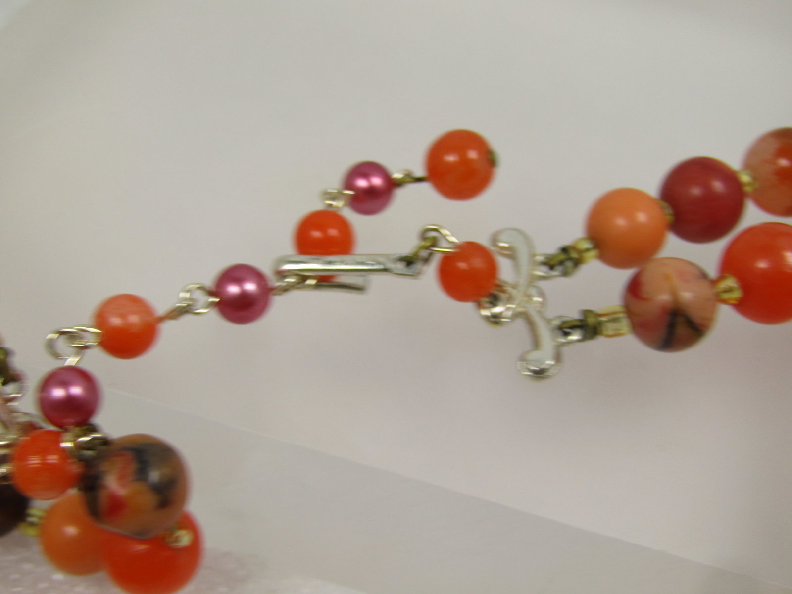 Vintage Double Strand Orange Beaded Necklace, Japan, 16"-17" 1940's-1960's - 5