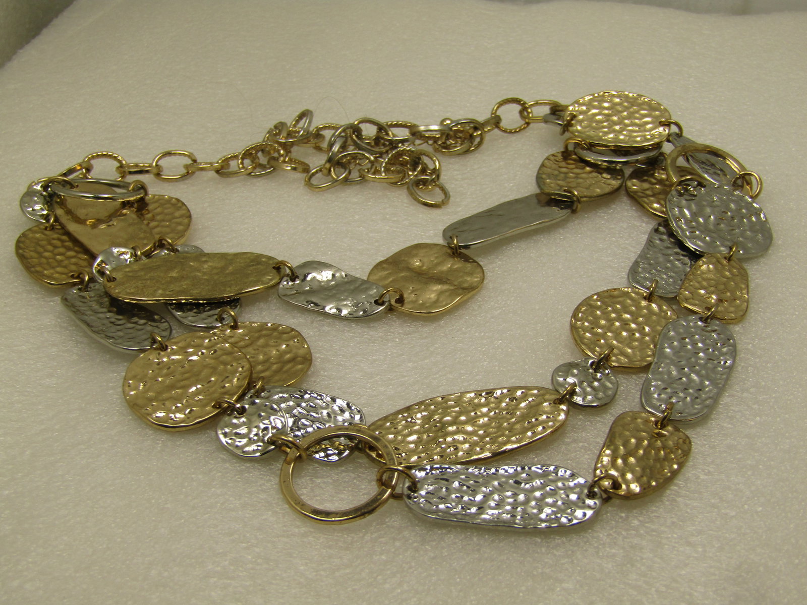 Vintage Triple Drop Hammered Link Necklace, Two-Tone, 1980's, 24" - 4
