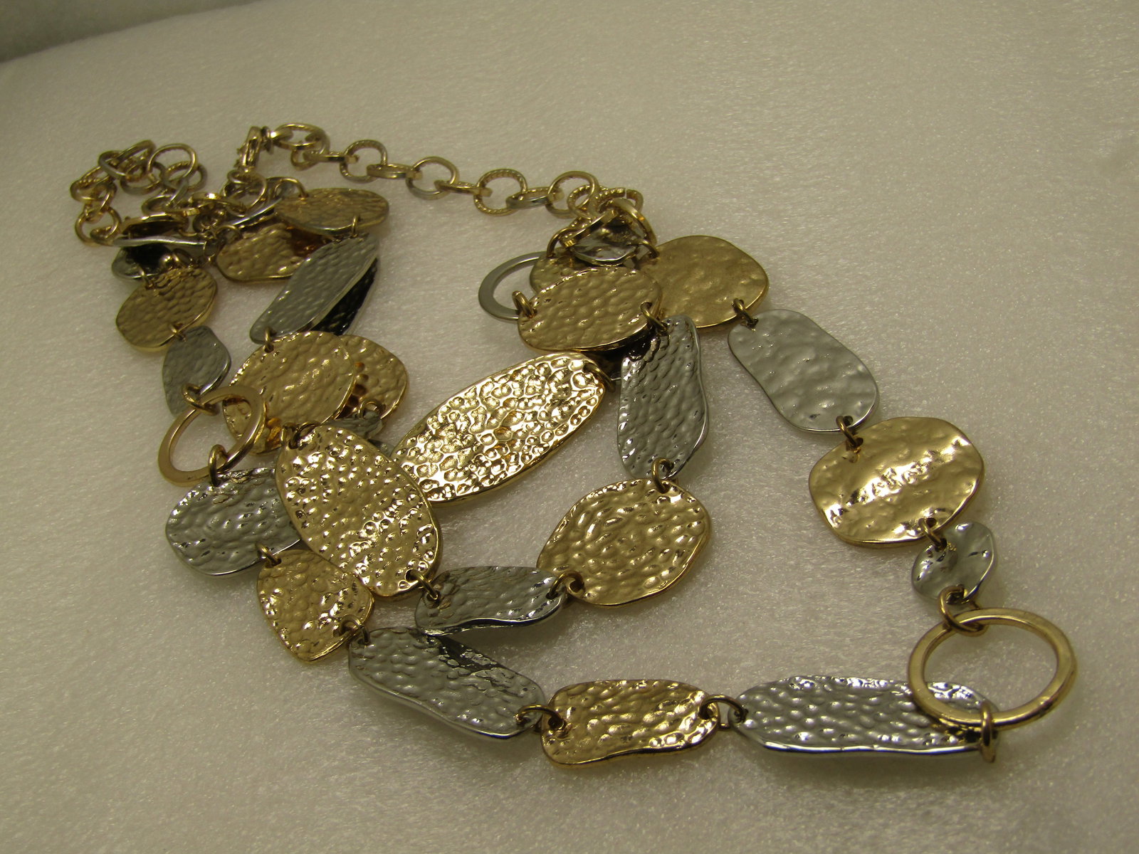 Vintage Triple Drop Hammered Link Necklace, Two-Tone, 1980's, 24" - 5