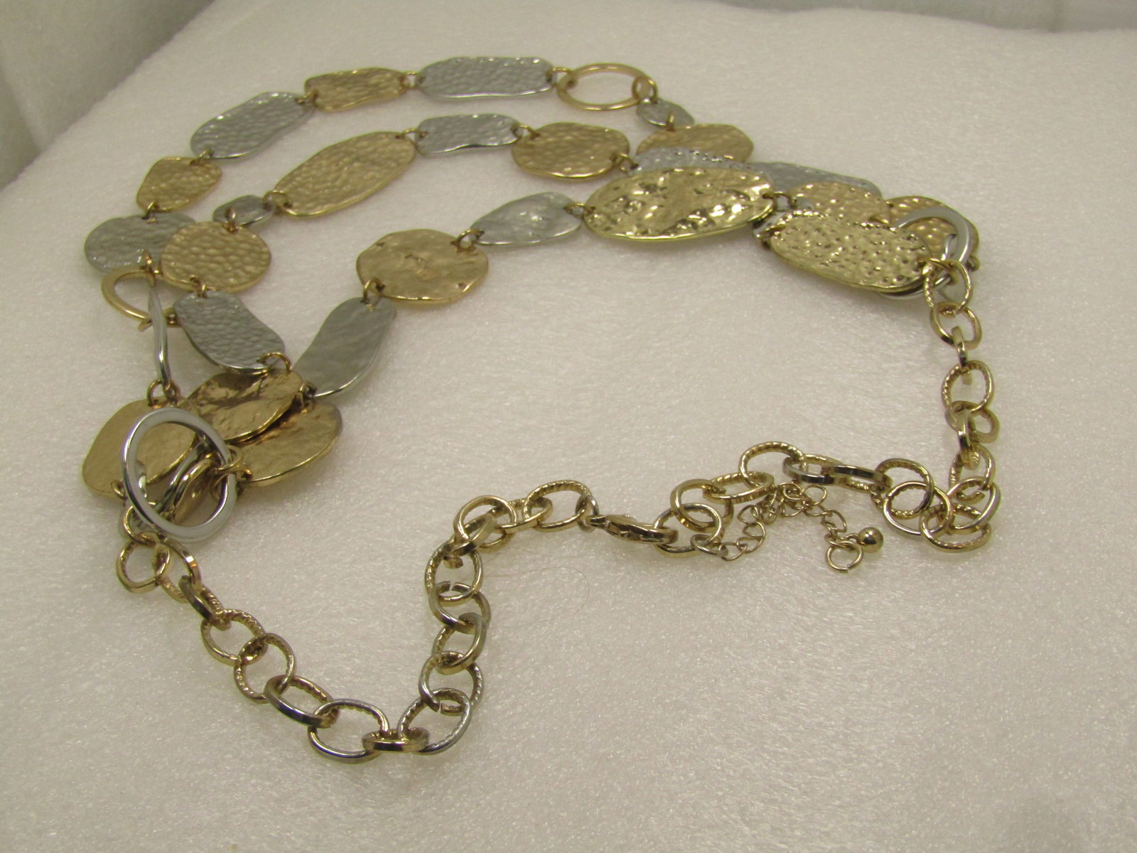 Vintage Triple Drop Hammered Link Necklace, Two-Tone, 1980's, 24" - 6