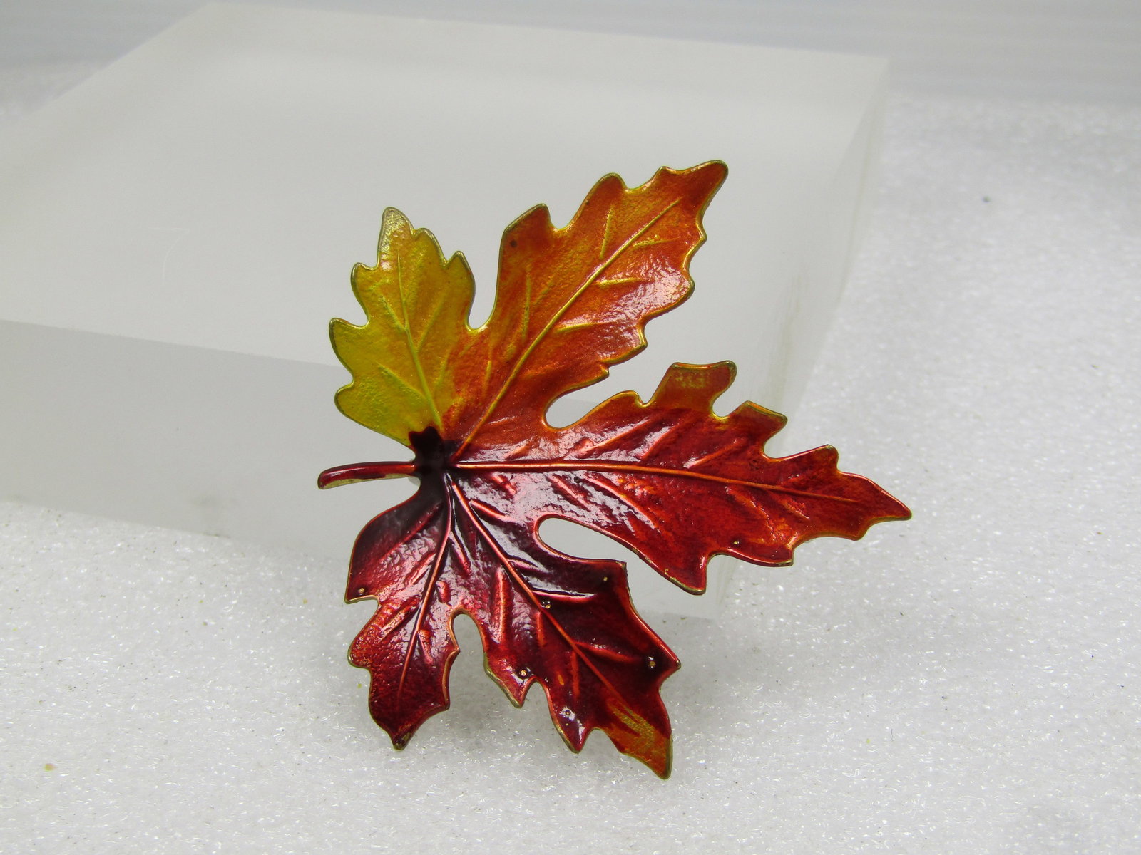 Vintage Enameled Leaf Brooch, Red/Orange/Yellow Maple Leaf, 1960's-1970's - 2