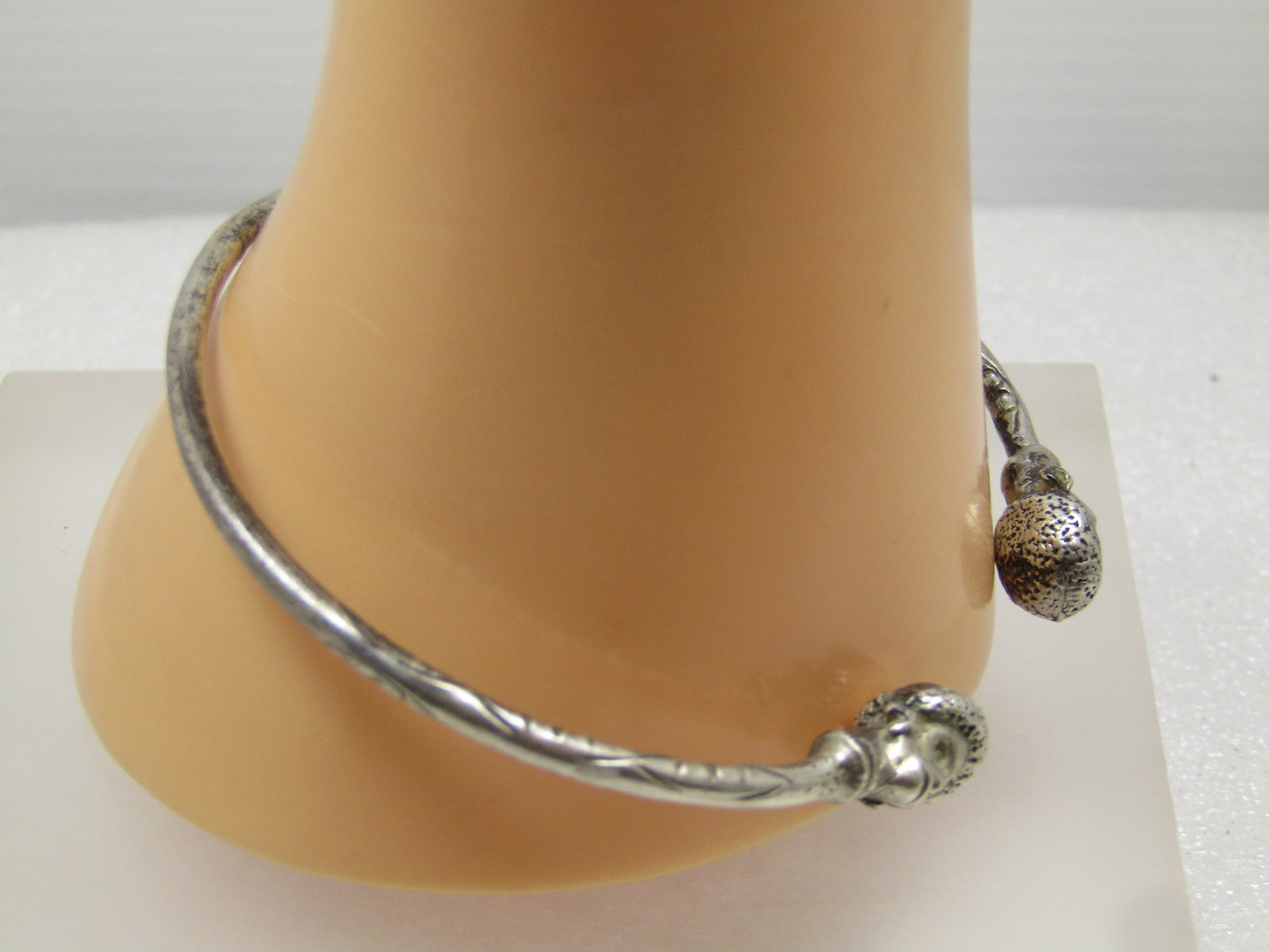 Vintage Sterling Native Trinidad Headed Bangle Bracelet, 8.25", 1960's-1970's - 2