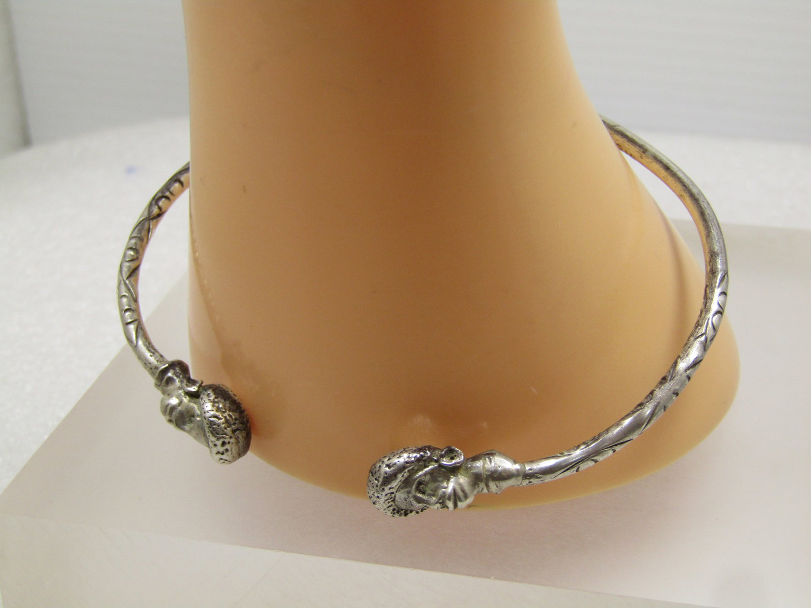 Vintage Sterling Native Trinidad Headed Bangle Bracelet, 8.25", 1960's-1970's - 3