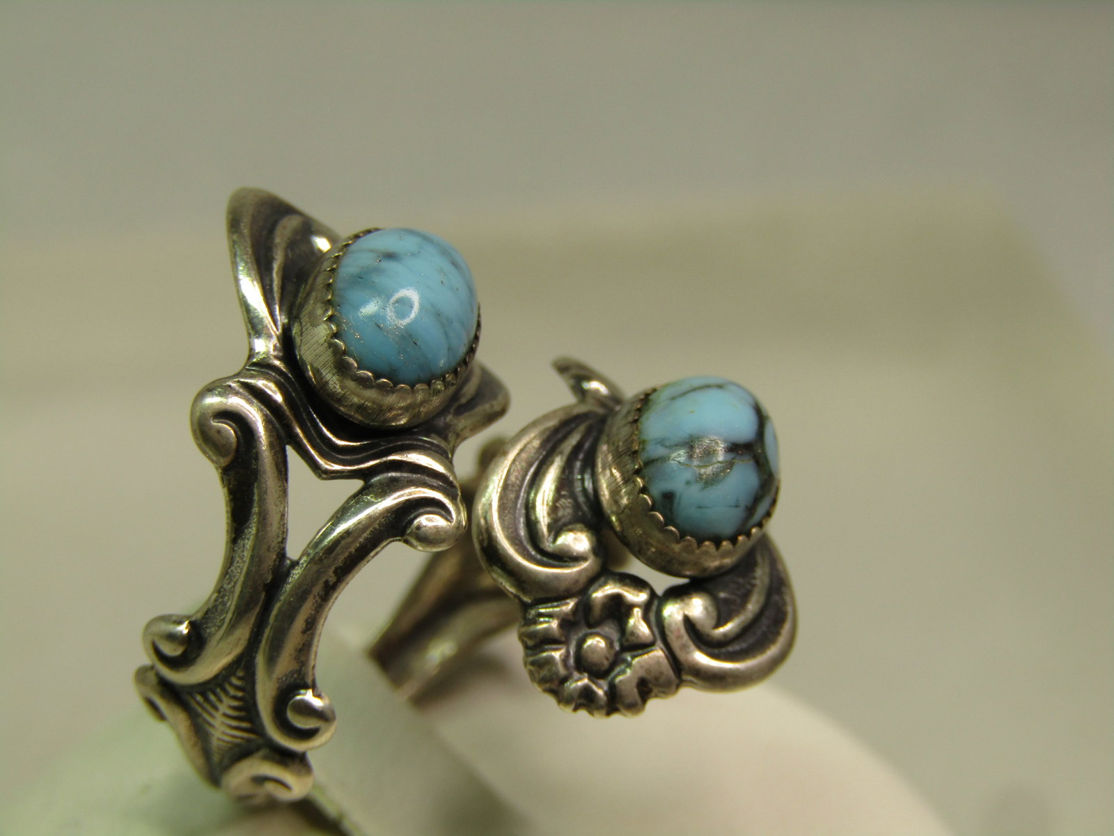 Vintage Sterling Faux Turquoise Wrapped Ring, Beau Sterling, Sz.6-9, 1960's-1970's - 2
