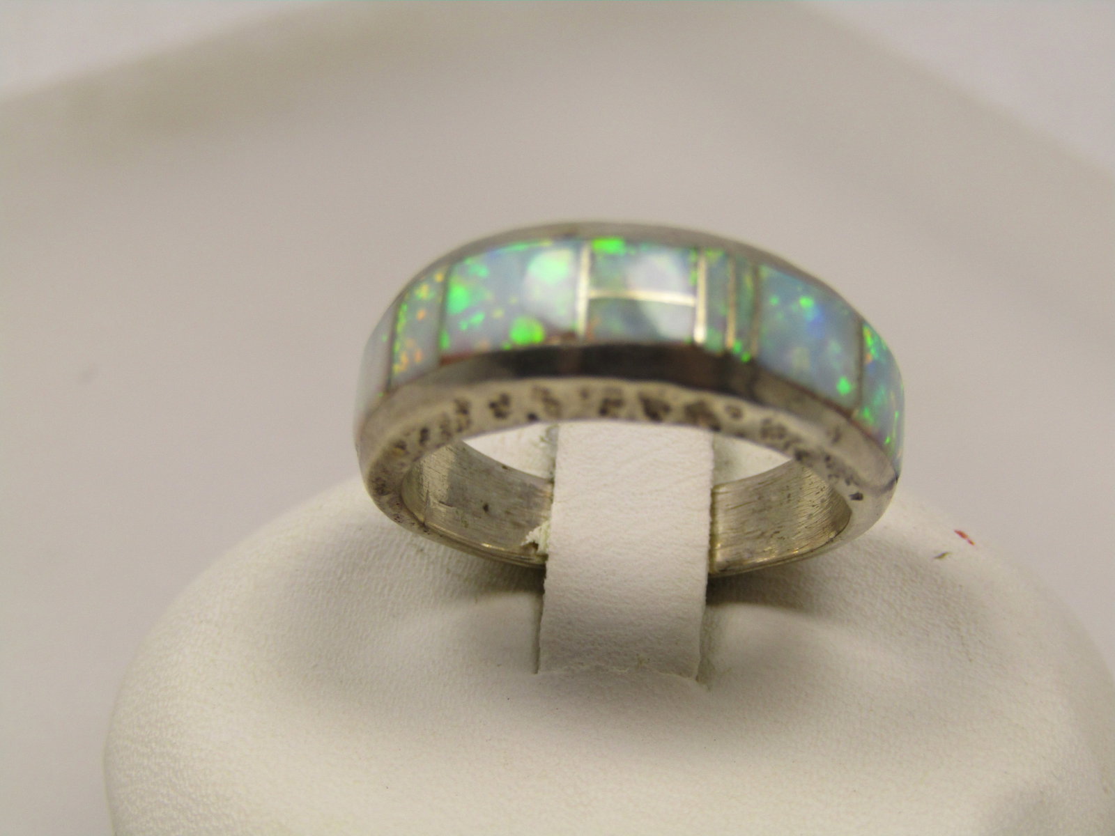 Vintage Sterling Created Opal Ring, Inlaid, Sz. 6.25, 1980's-1990's - 2