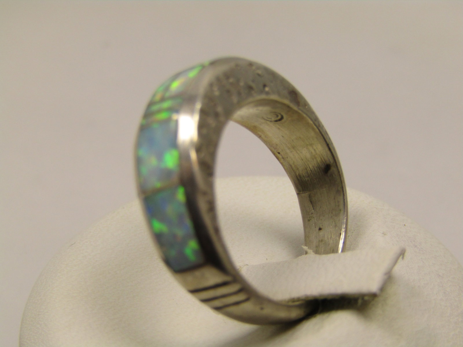 Vintage Sterling Created Opal Ring, Inlaid, Sz. 6.25, 1980's-1990's - 3