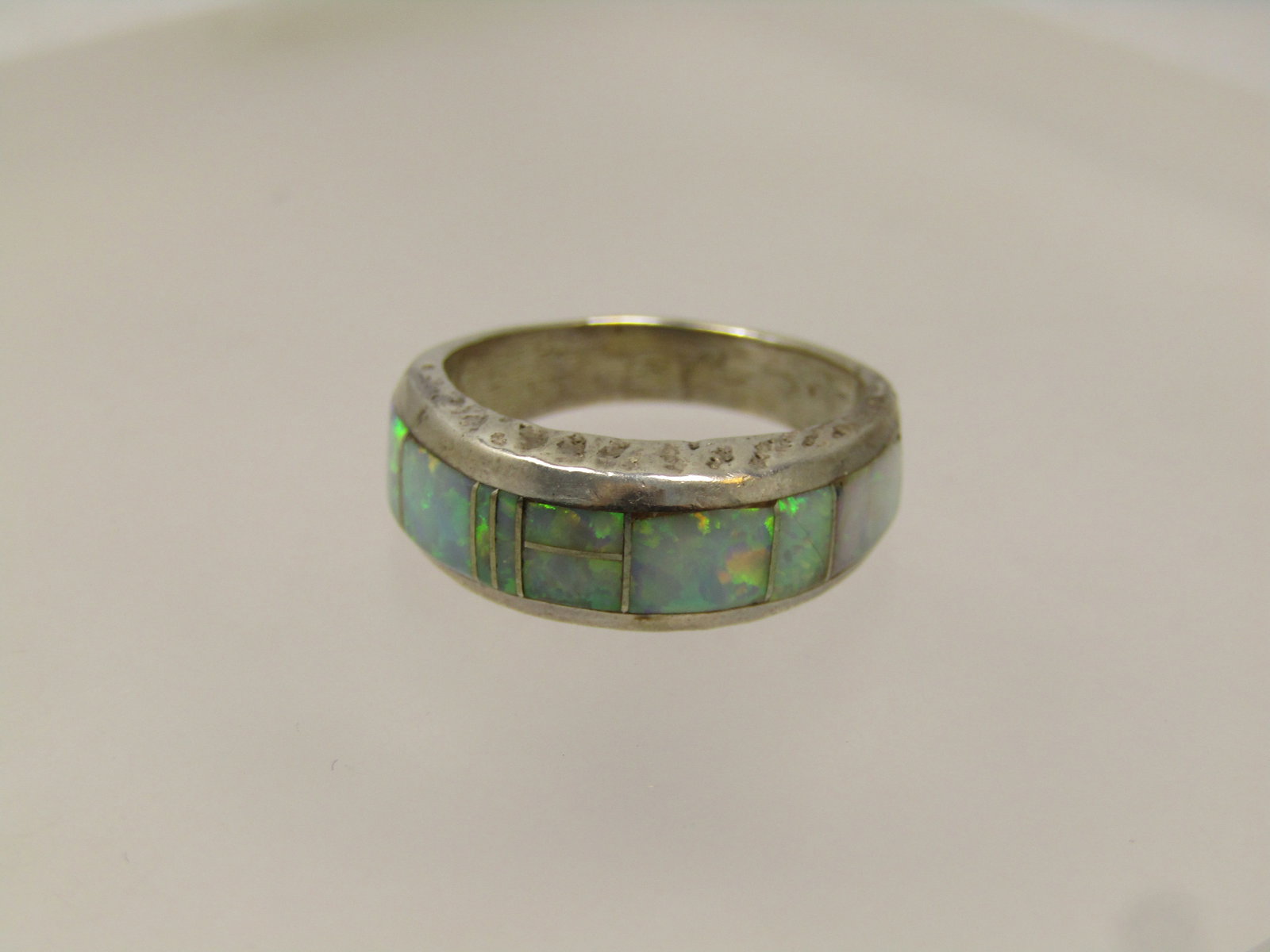 Vintage Sterling Created Opal Ring, Inlaid, Sz. 6.25, 1980's-1990's - 4