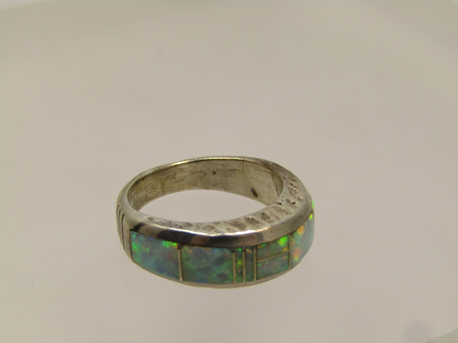 Vintage Sterling Created Opal Ring, Inlaid, Sz. 6.25, 1980's-1990's - 5