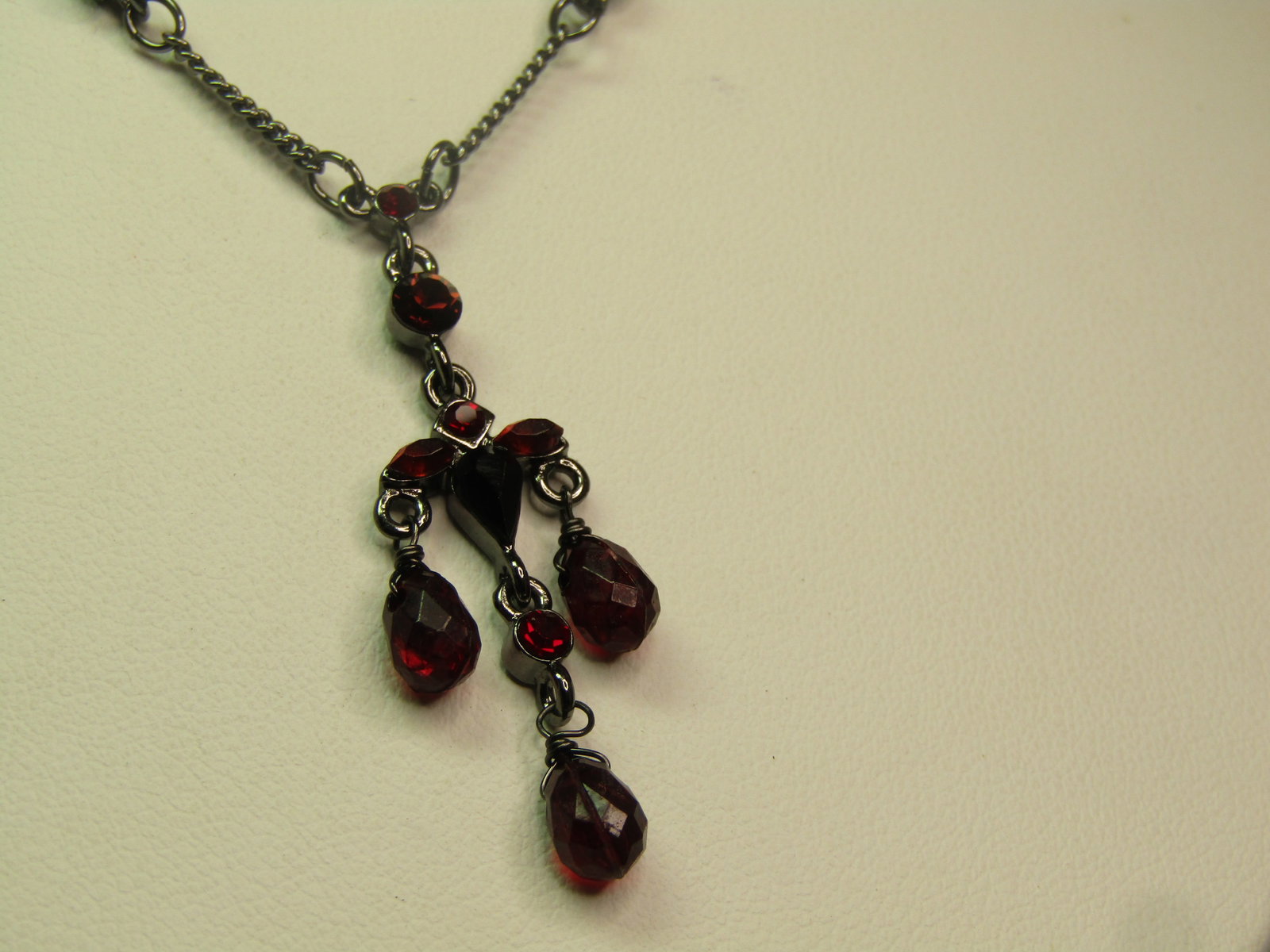 Titanium Tone Garnet Colored Beaded Necklace, 16"-18", 1980's-1990's. Signed - 2