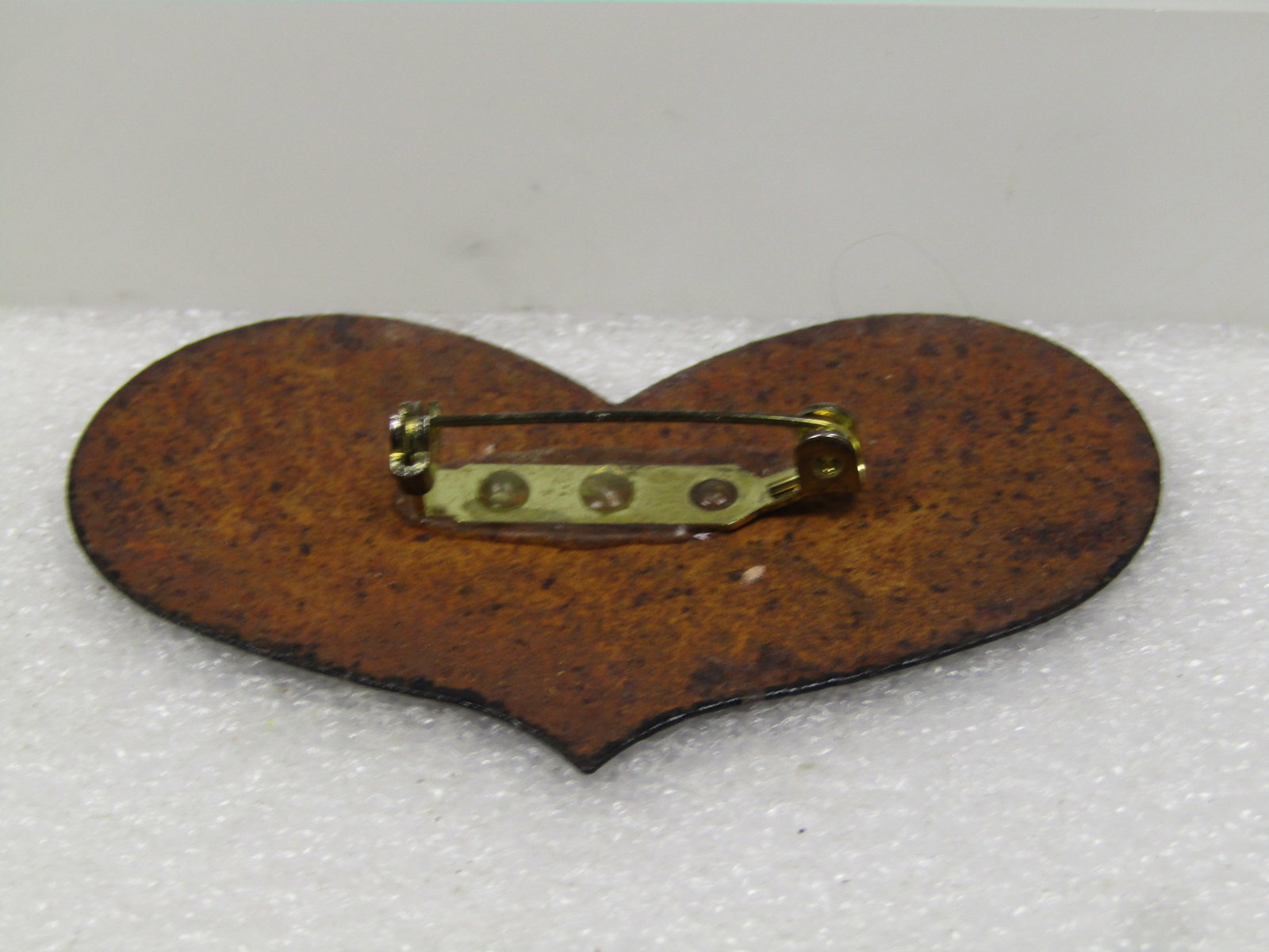 Vintage Tole Painted Pumpkin Heart Brooch, 1970's - 4