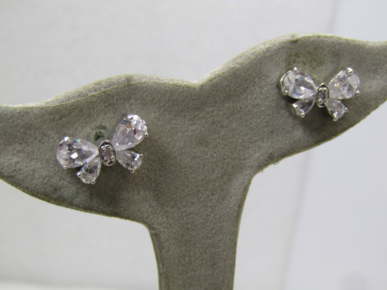 Vintage Sterling Butterfly Earrings, Clear Glass Stones, Pierced, 1980's-1990's: Vintage Sterling Butterfly Earrings, Clear Glass Stones, Pierced, 1980's-1990's. The are marked sterling and test sterling with a weight of appx. 3.54 grams. The earrings are appx. 5/8" wide and 1/3"