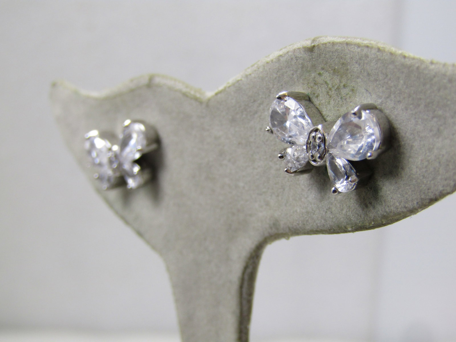 Vintage Sterling Butterfly Earrings, Clear Glass Stones, Pierced, 1980's-1990's - 2