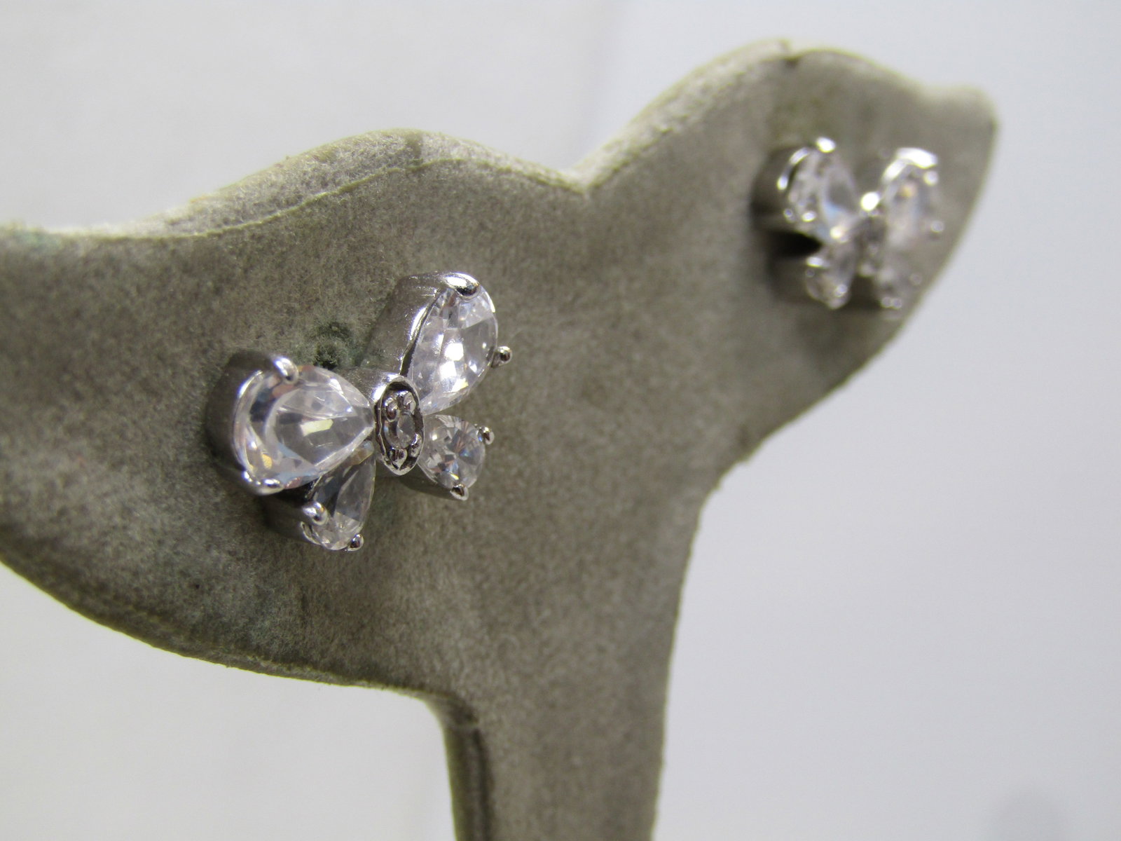 Vintage Sterling Butterfly Earrings, Clear Glass Stones, Pierced, 1980's-1990's - 3