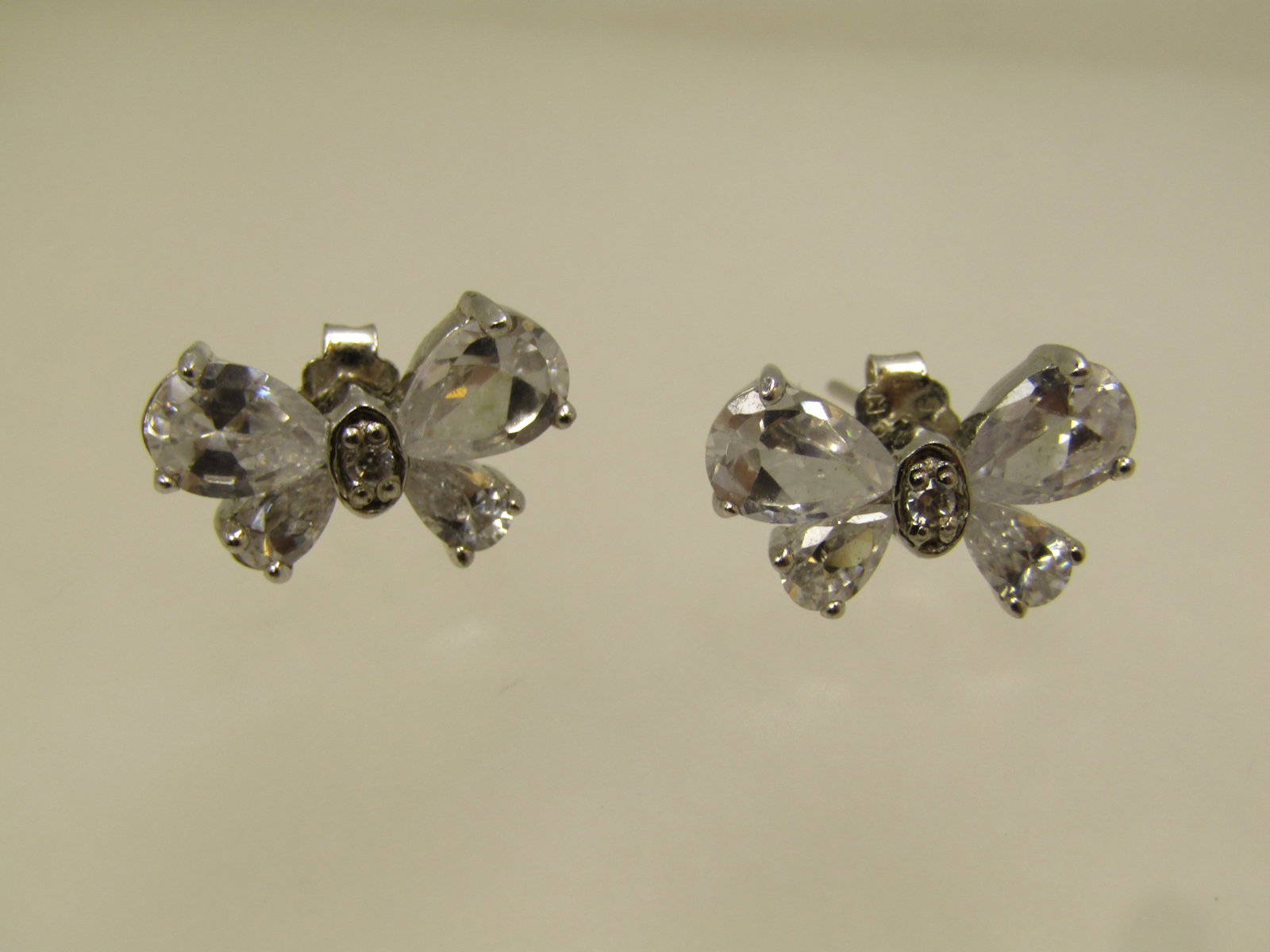 Vintage Sterling Butterfly Earrings, Clear Glass Stones, Pierced, 1980's-1990's - 4