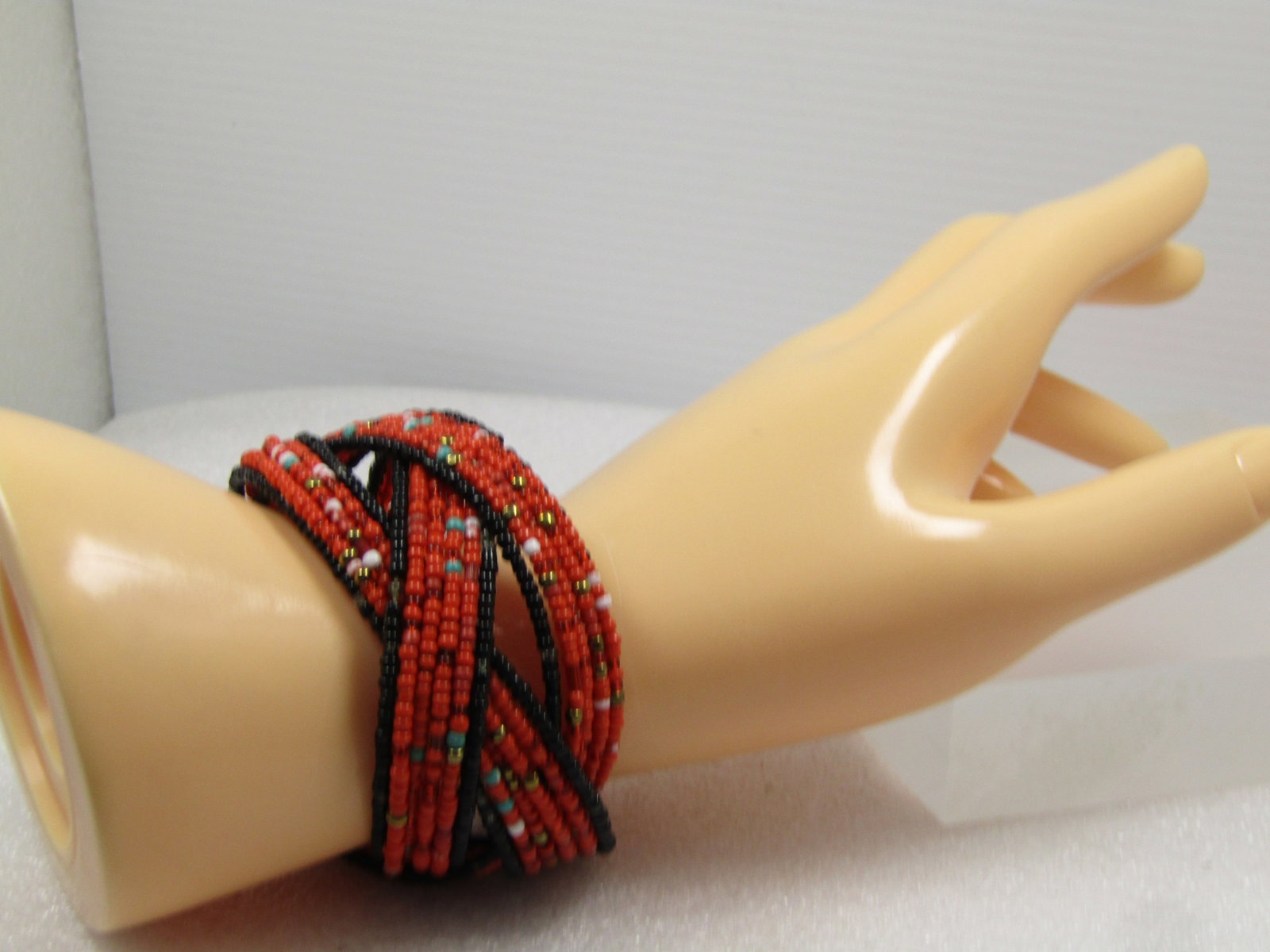 Vintage Orange/Black Seed Beaded Coiled Cuf Bracelet, 1980's, Great for Autumn Too. - 5