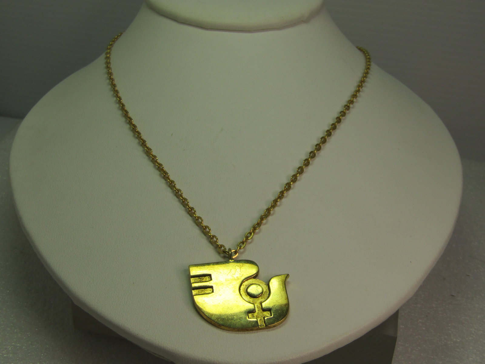 Vintage Sterling Vermeil 1975 U.N. Equality N.O.W. Women's Dove Necklace, 17" - 2