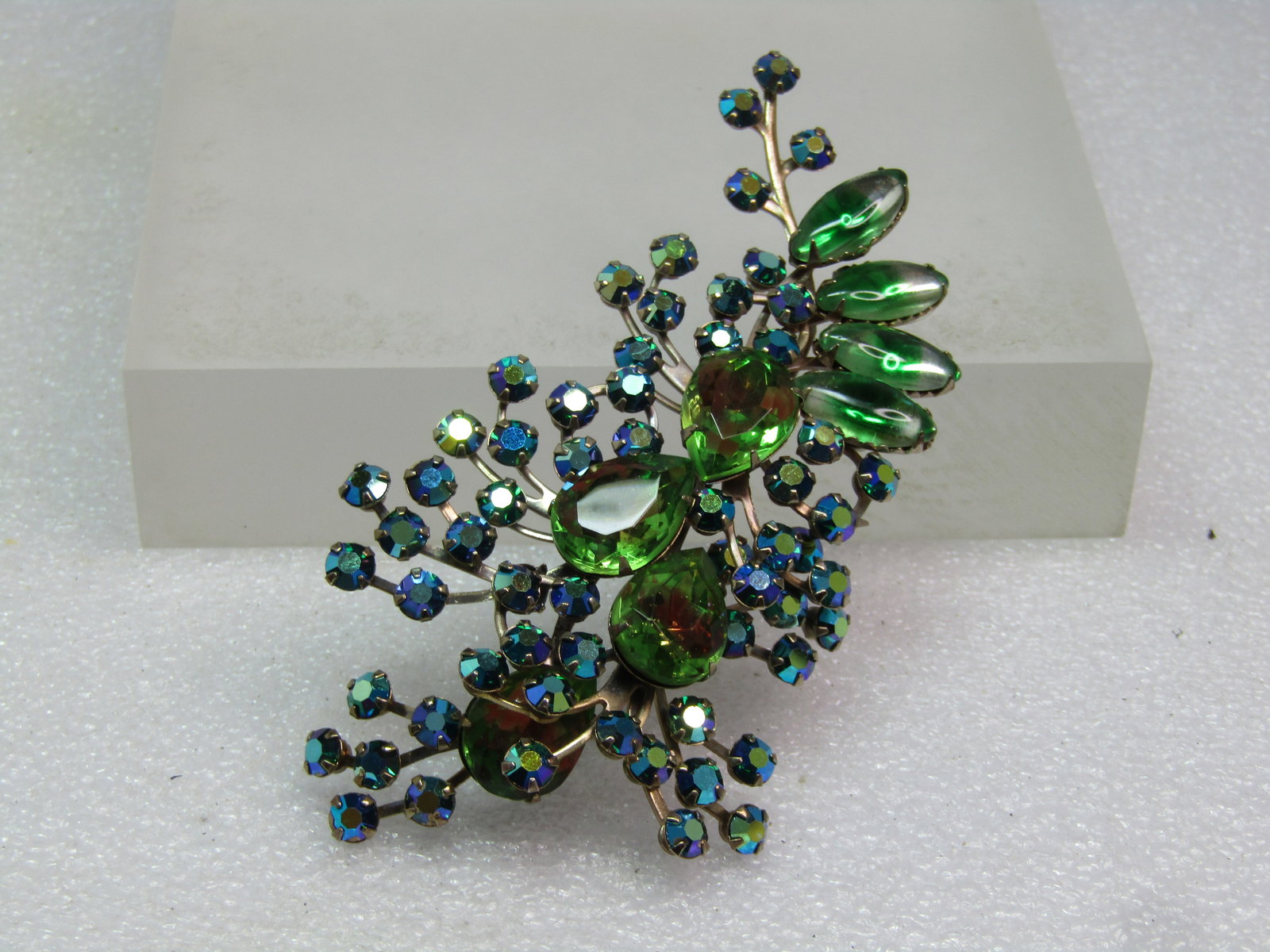 Vintage Green/Peacock Mixed Rhinestone Brooch, 1950's-1960's (1 of 4)