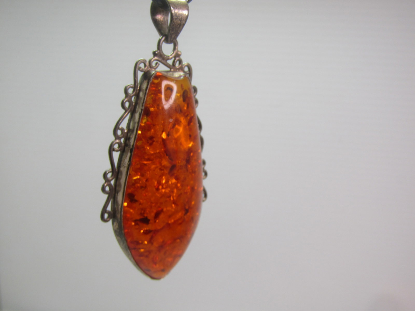 Vintage Sterling Baltic Amber Pendant/Necklace, 26", 1970's-1980's - 2