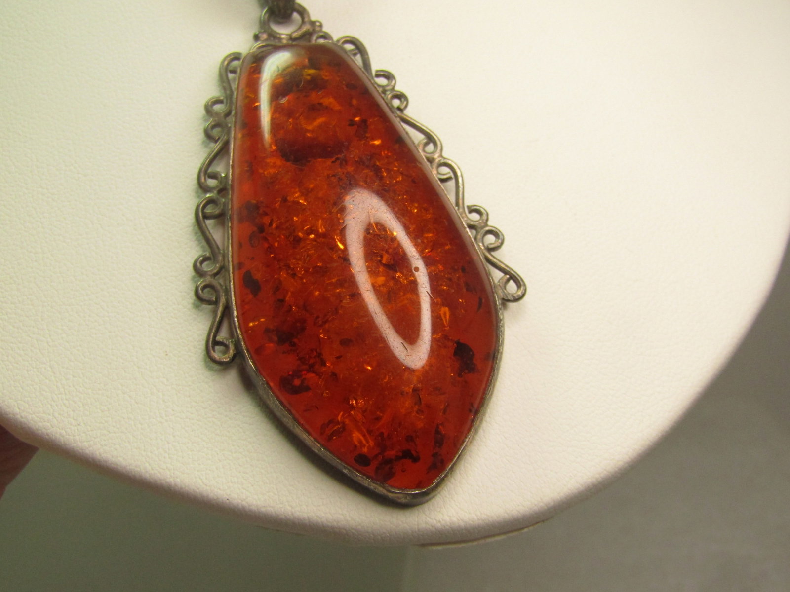 Vintage Sterling Baltic Amber Pendant/Necklace, 26", 1970's-1980's - 4