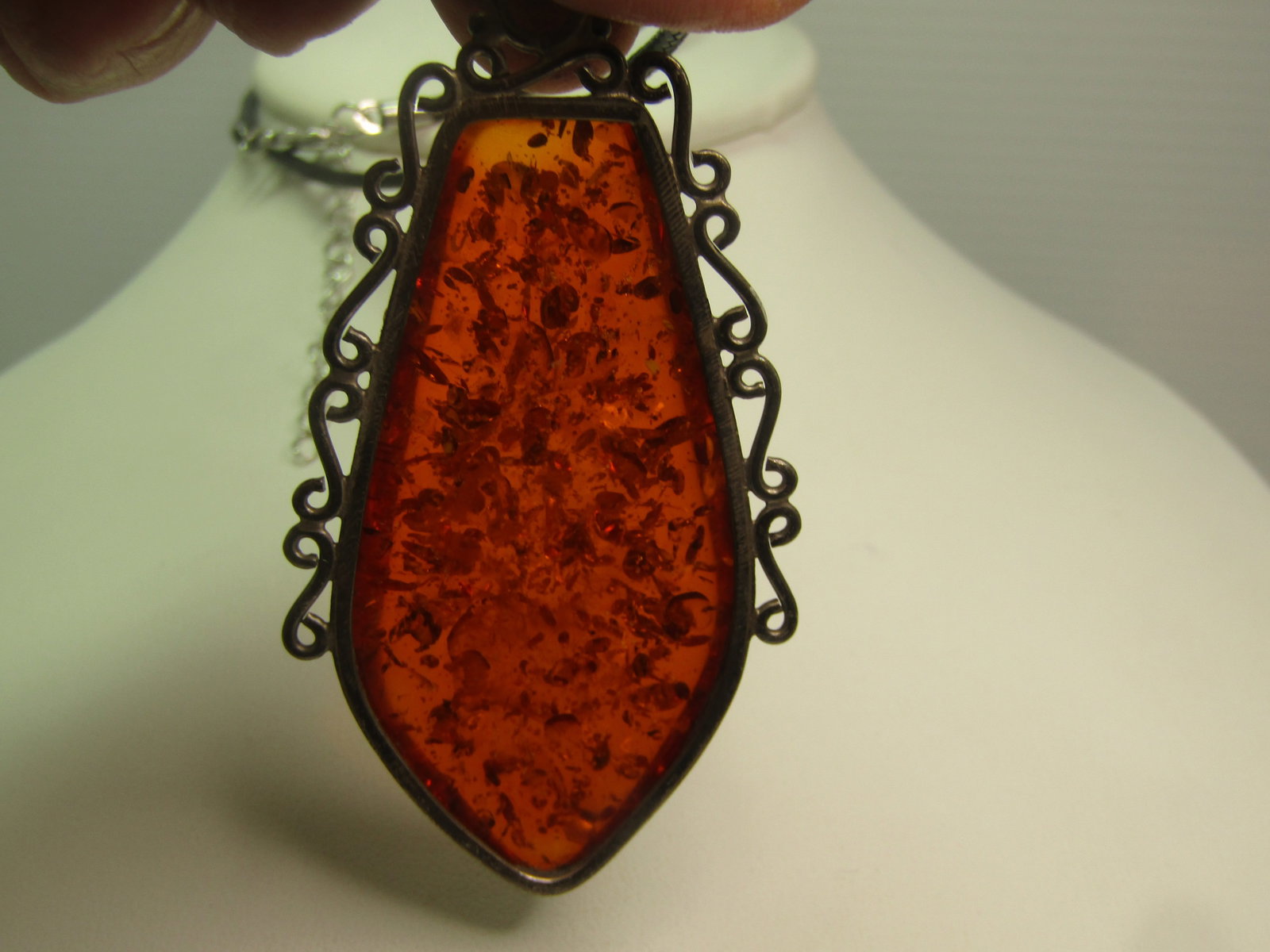 Vintage Sterling Baltic Amber Pendant/Necklace, 26", 1970's-1980's - 5