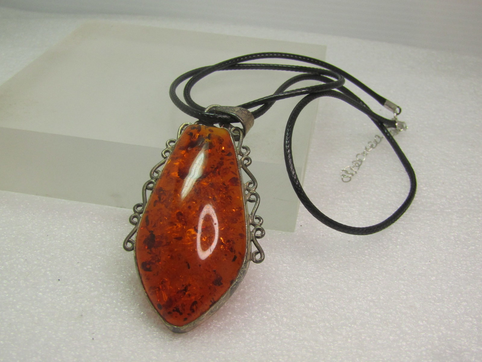 Vintage Sterling Baltic Amber Pendant/Necklace, 26", 1970's-1980's - 7