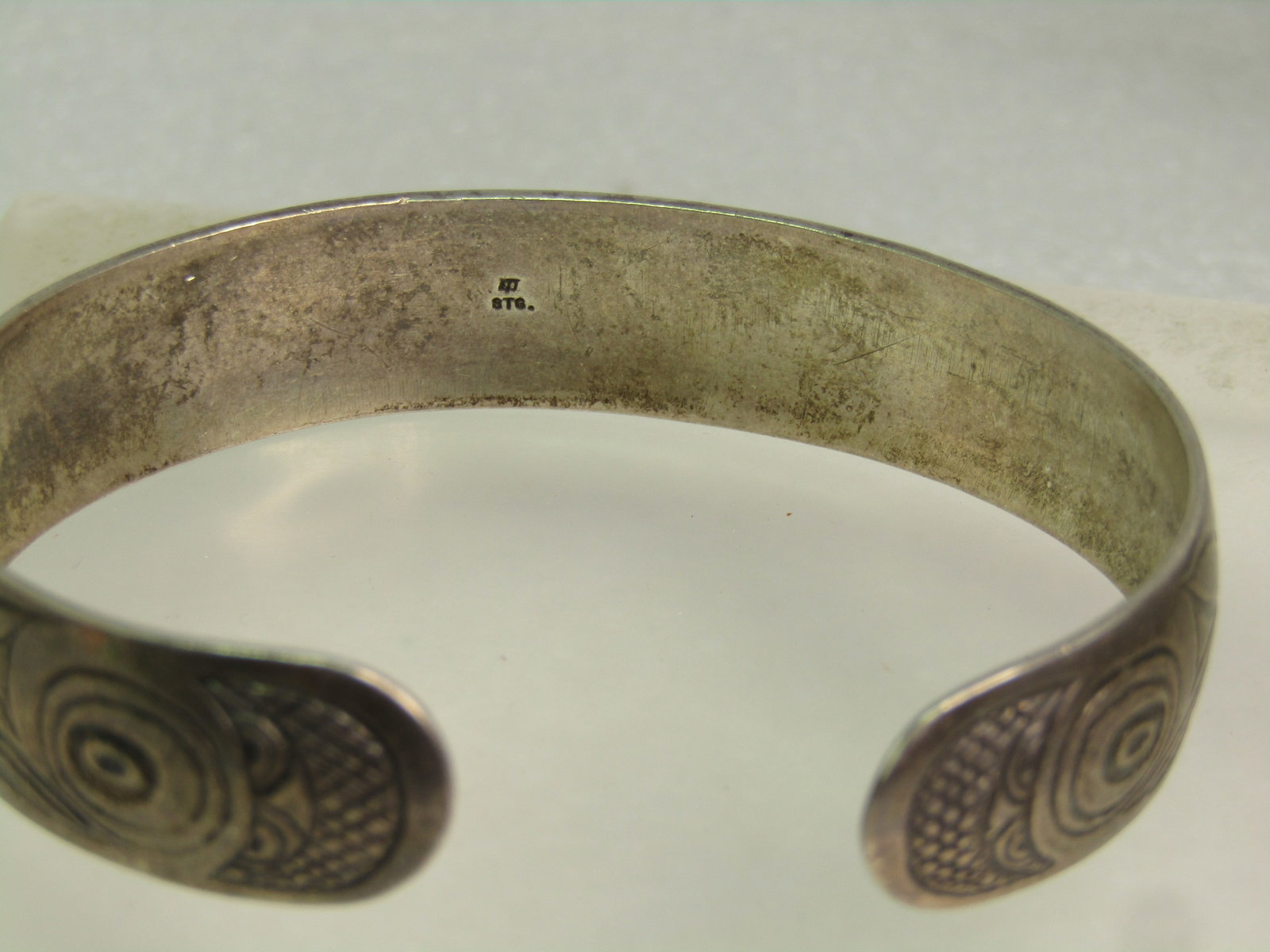 Vintage Sterling Cuff Bracelet, Engraved Egyptian Design, 6.75", 1960's-1970's, Unisex - 4