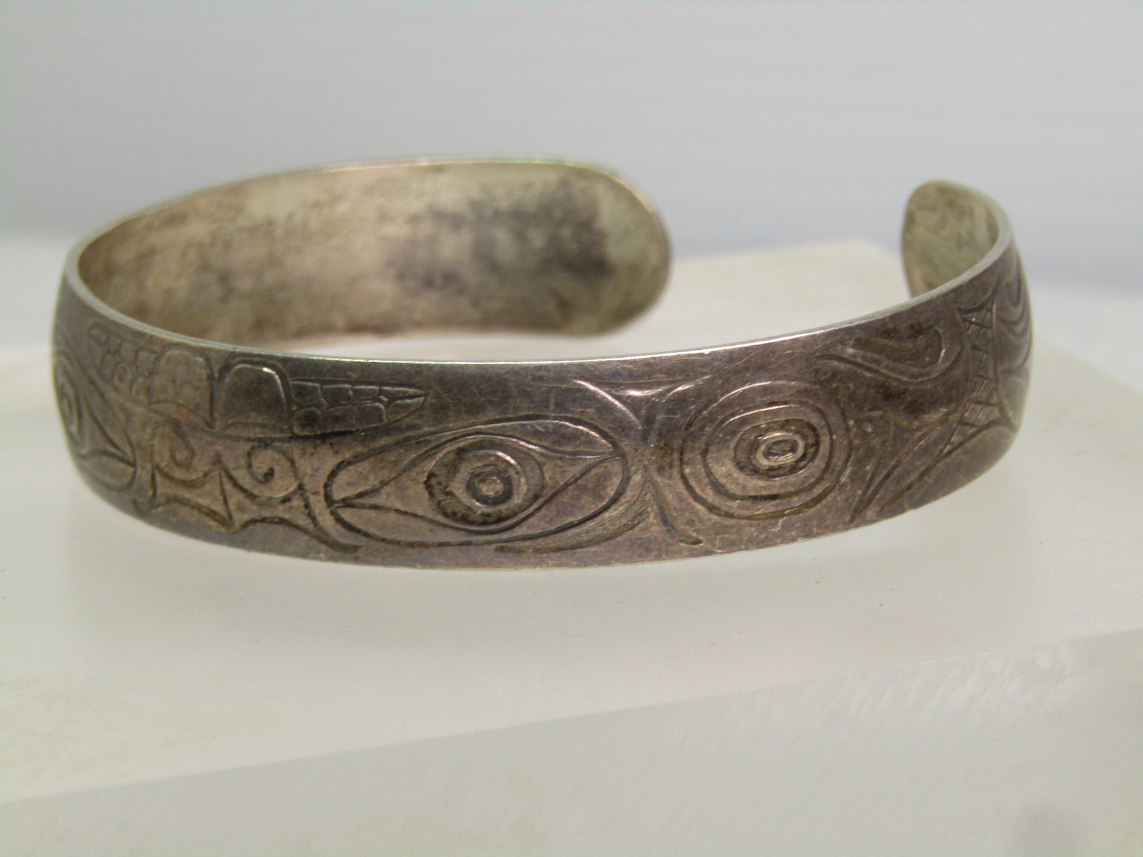Vintage Sterling Cuff Bracelet, Engraved Egyptian Design, 6.75", 1960's-1970's, Unisex - 6