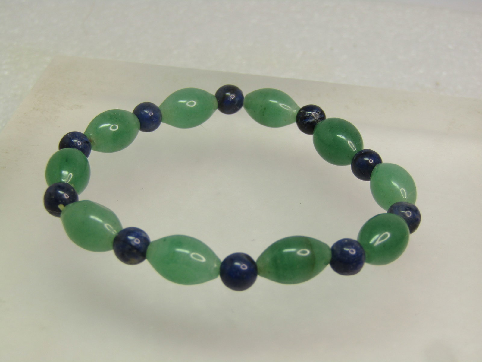 Beaded Jade/Nephrite and Sodalite Beaded Bracelet, Stretch, 1990's-2000's. - 2