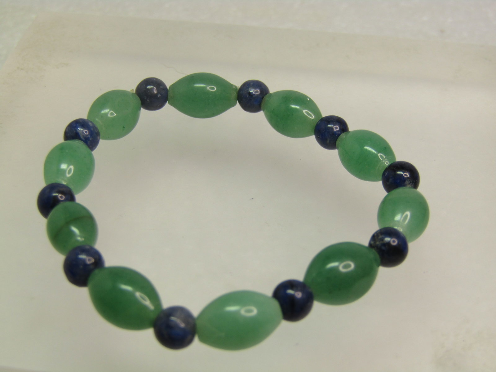 Beaded Jade/Nephrite and Sodalite Beaded Bracelet, Stretch, 1990's-2000's. - 3
