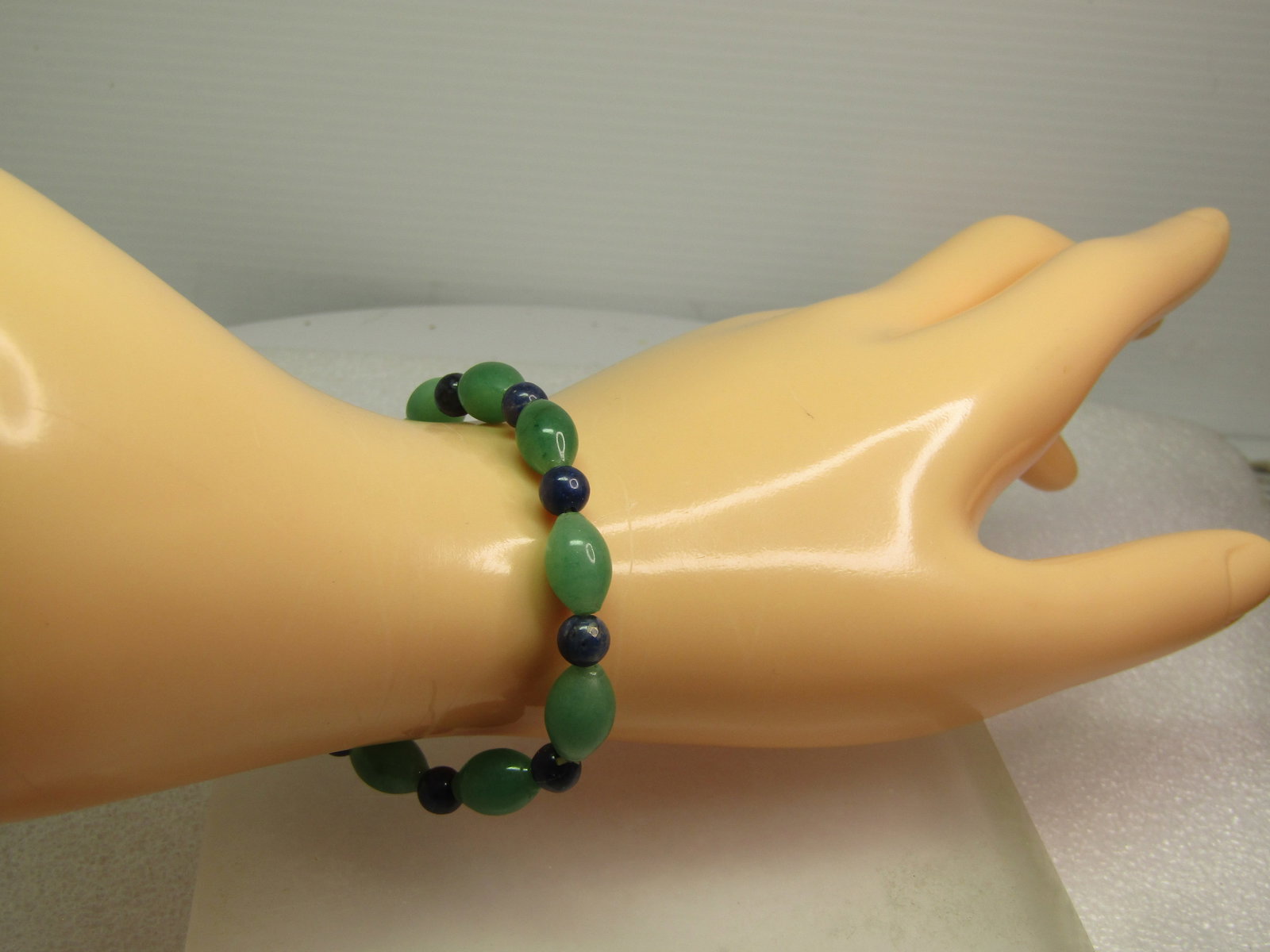 Beaded Jade/Nephrite and Sodalite Beaded Bracelet, Stretch, 1990's-2000's. - 5