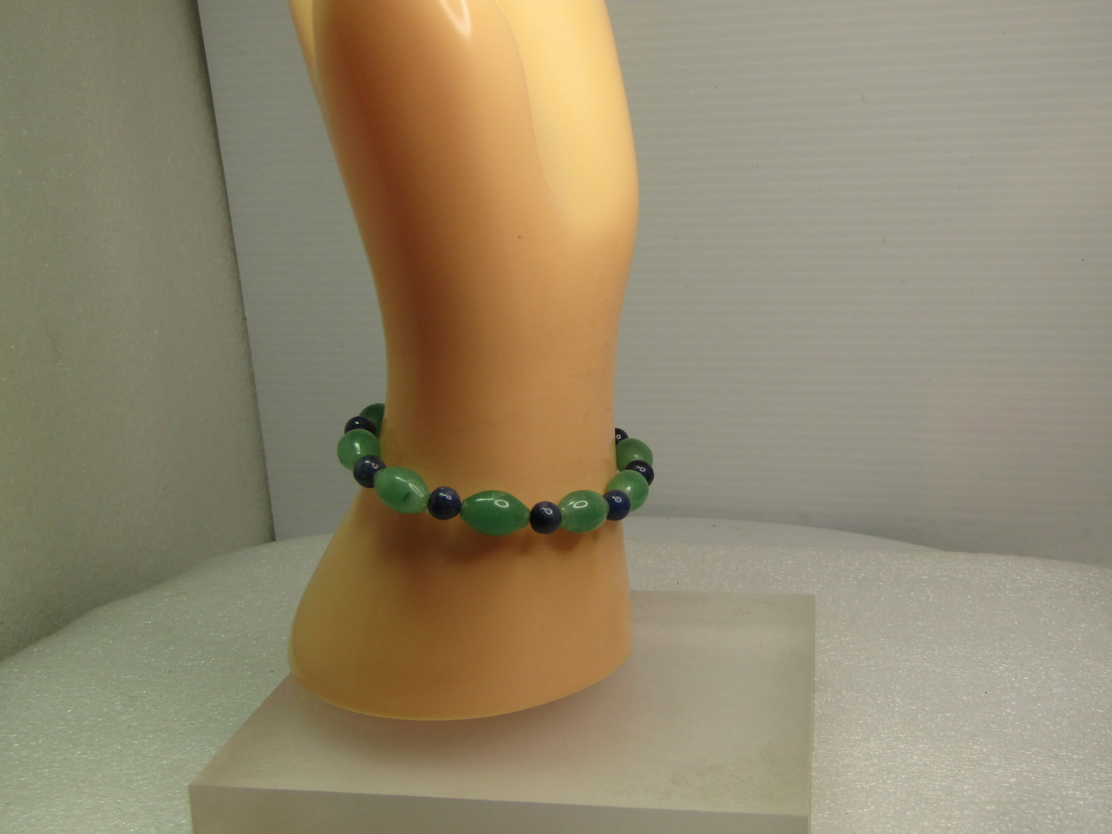 Beaded Jade/Nephrite and Sodalite Beaded Bracelet, Stretch, 1990's-2000's. - 6