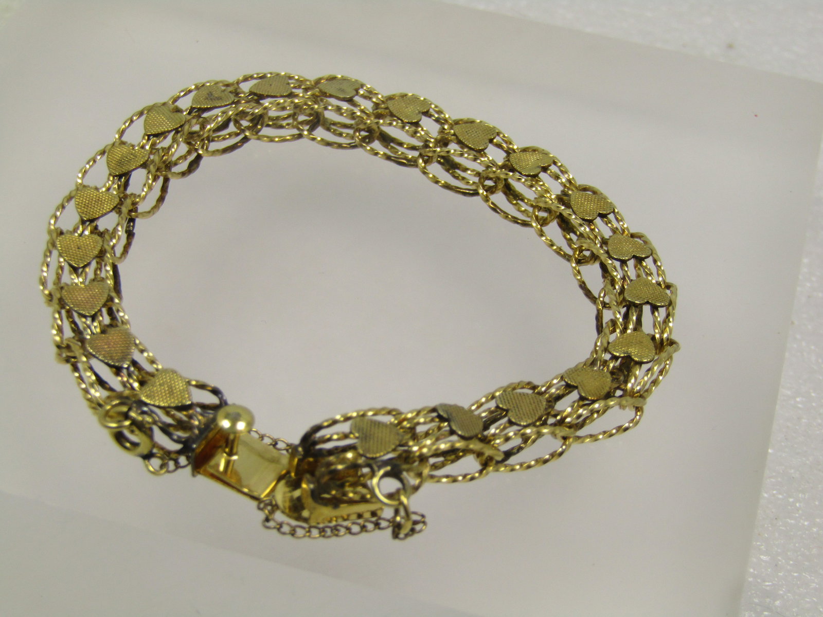 Vintage 12kt G.F. Heart Link Bracelet, 7.5", 8mm wide, 1960's-1970's - 2