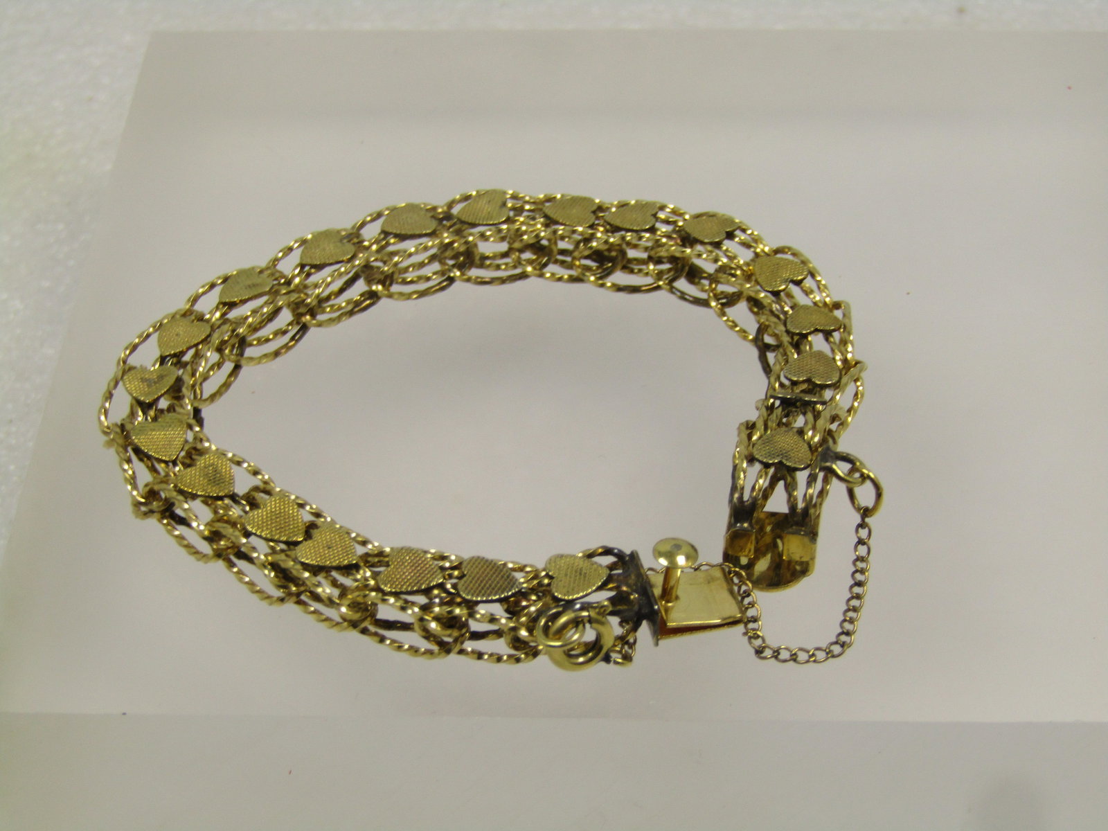 Vintage 12kt G.F. Heart Link Bracelet, 7.5", 8mm wide, 1960's-1970's - 3