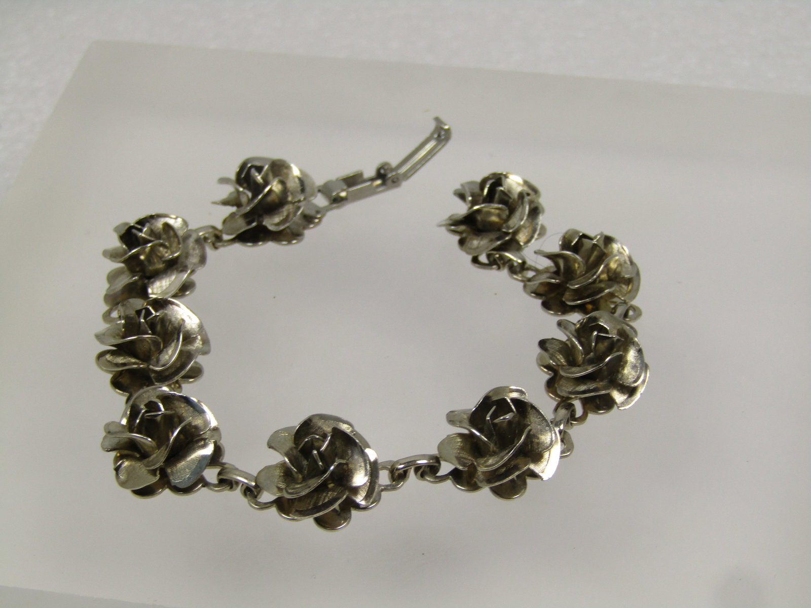 Vintage Rose Blossom Bracelet, Silver Tone, 7", 1960's-1970's - 2